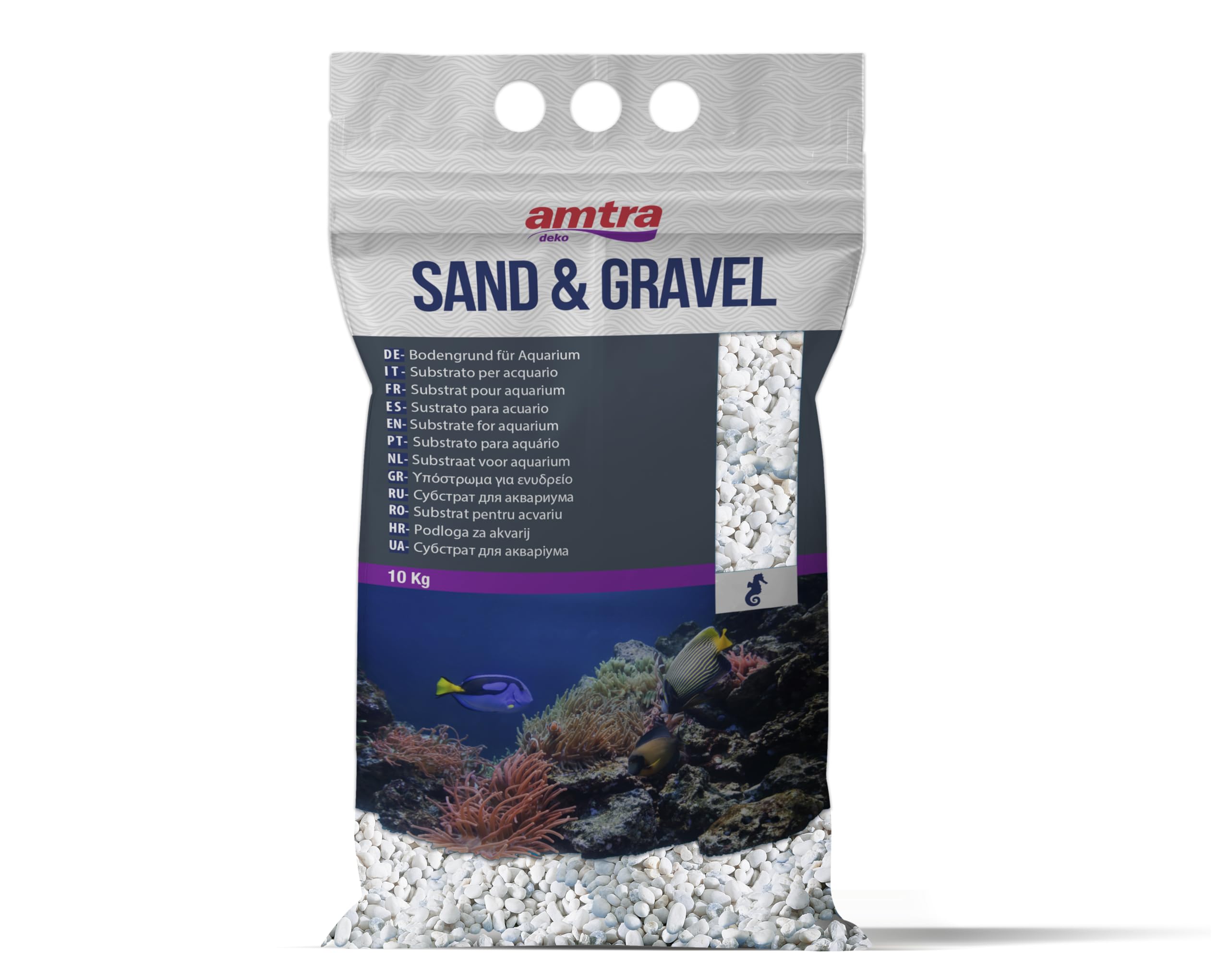 Amtra Ghiaia Noa - Ghiaia naturale dell'acquario, pavimento decorativo, grani grossolani bianchi dimensioni 4-8 mm, formato 10KG