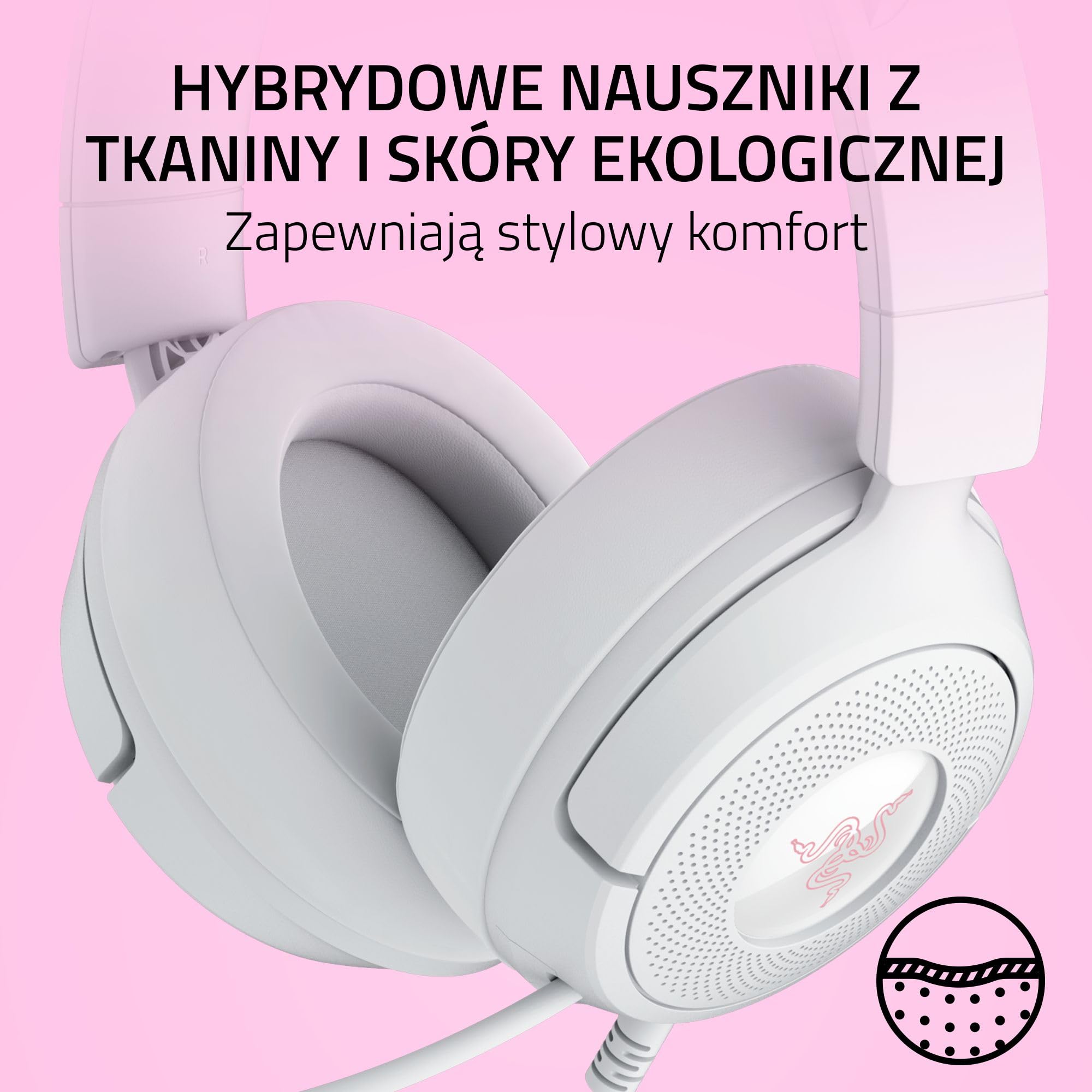 Razer Kraken Kitty V3 X - przewodowy zestaw słuchawkowy Kitty do gier - kultowe uszy Kitty - lekki, waży tylko 270g - mikrofon HyperClear Cardioid - przetworniki TriForce 40mm | Biały
