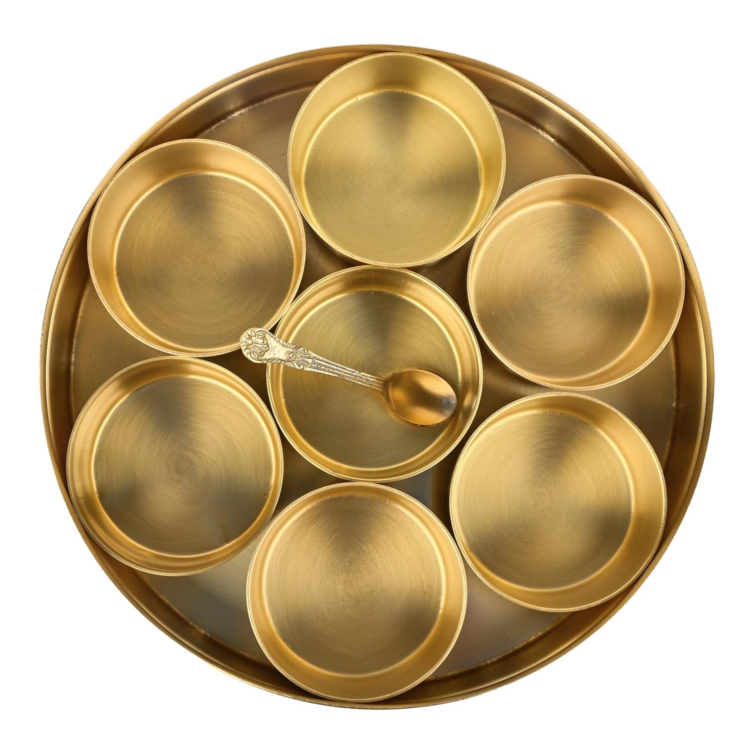 Healthgoodsin Brass Spice Box With 7 Containers With Lid & Spoon - Traditional Indian Masala Dabba For Kitchen Storage - Handcrafted Brass Masala Box - Ideal For Spices, Herbs & Condiments (9 Inch)