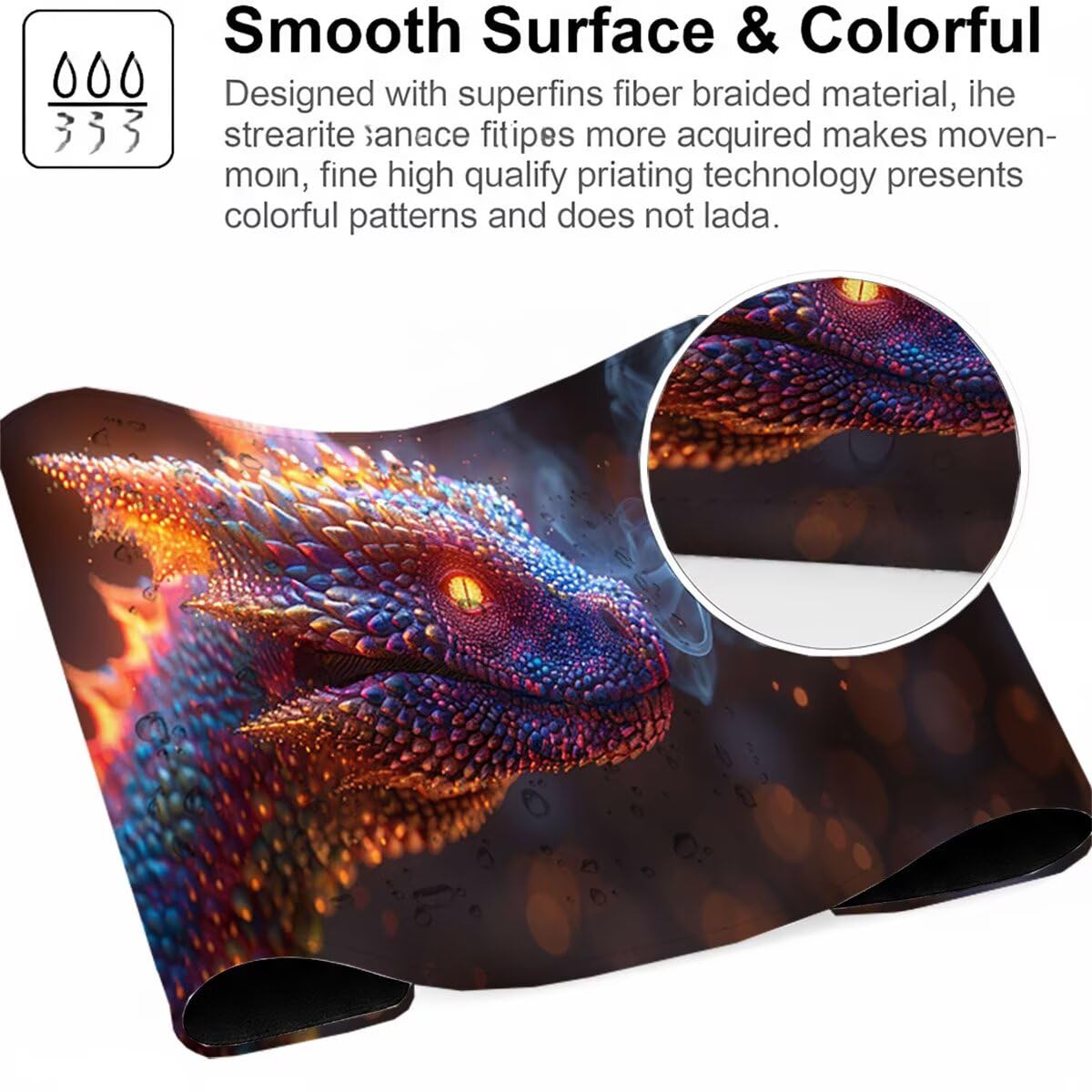 Tappetino per Mouse Gaming XXL 1200x600x3mm– Ufficio Mousepad Grande – Migliora la Velocità e la Precisione Tenuta Stabile Sottomano per Ufficio e Casa Accessori Scrivania Drago PjY11059 N-U
