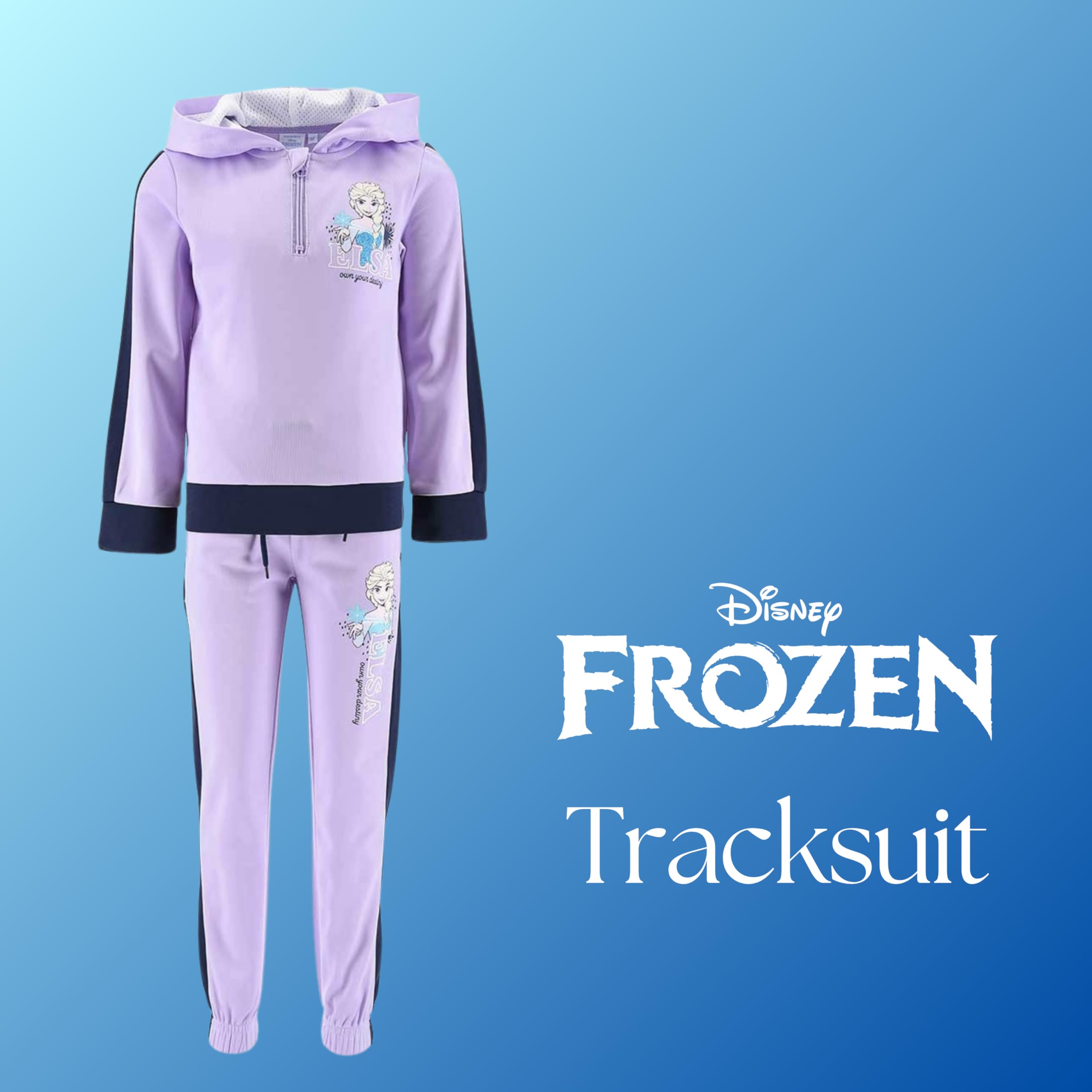 Disney Elsa Chandal para Niñas, Conjunto 2 Piezas para Niñas, Frozen Sudadera con Capucha y Pantalones, Traje Deportivo Morado, Tallas 3 a 8 Años (FR/ES, Edad, 5 años, Regular, Morado)