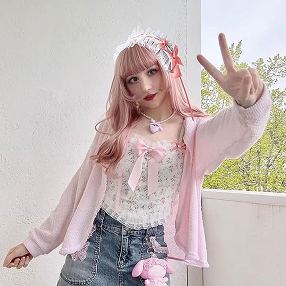 BABY メイドキャップ風カチューシャ　リボン　ハートチョコレート　ピンク BABY メイドキャップ風カチューシャ リボン ハートチョコレート