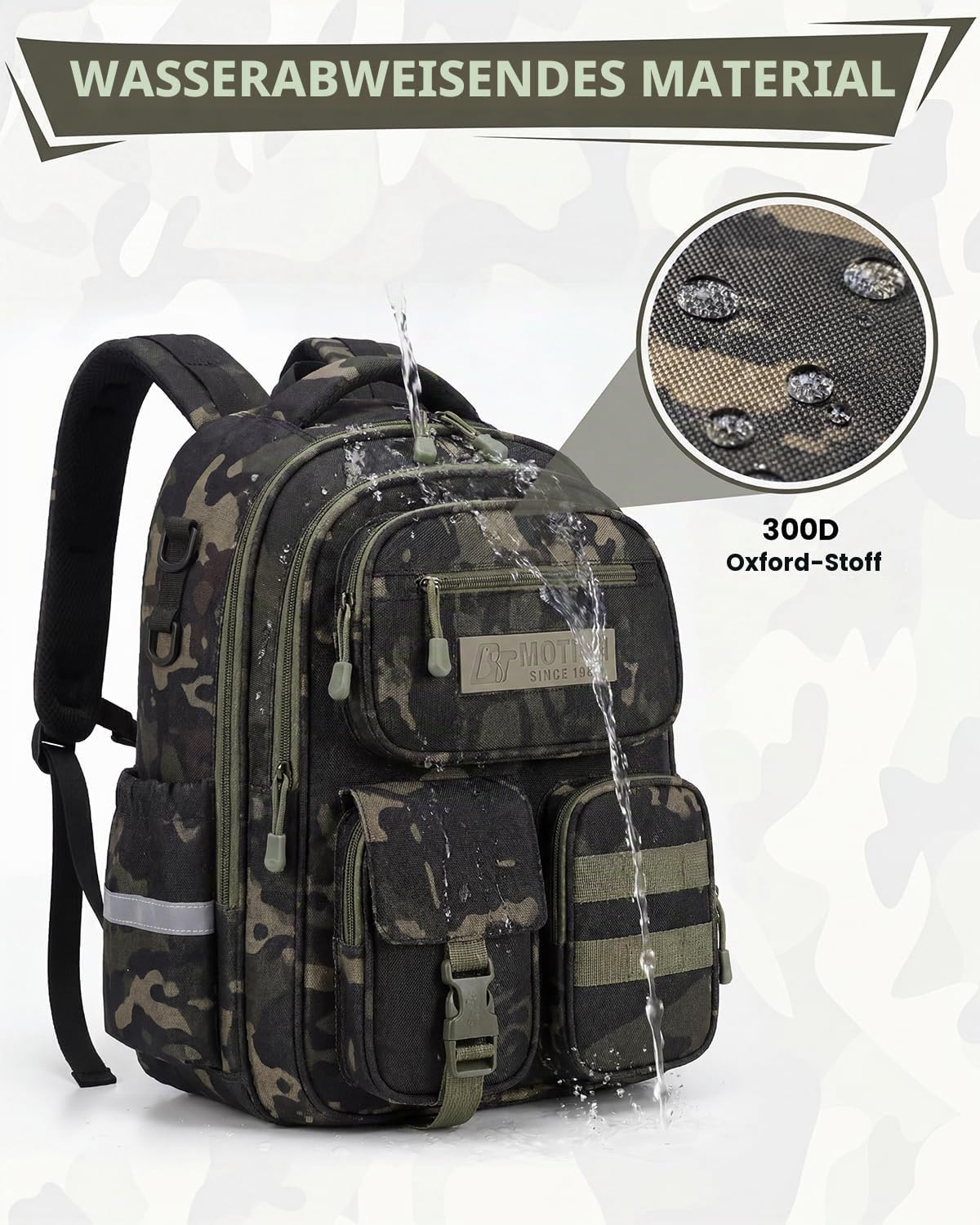 Tanou Schulrucksack Jungen 2-5. Klasse, Ergonomischer Schulranzen | Kinder Rucksack für Grundschule, 20 Liter Wasserabweisend Schultasche für Junge 8-12 Jahre, Camouflage-Schwarz