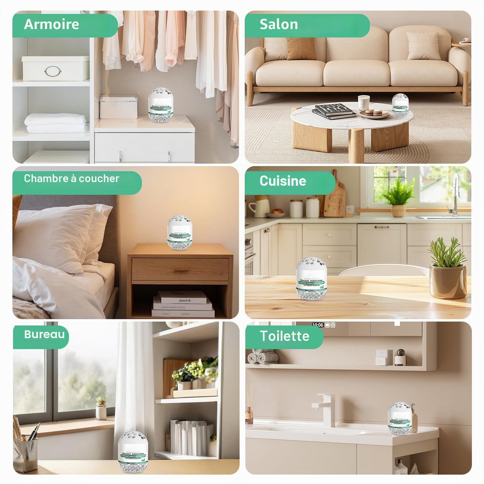 Lot de 4 Boîtes Purificateur d'Air Multifonctions | Absorbeur d'Odeurs et Anti-Poussière d'Intérieur, collecte automatique de la poussière, pour Chambre, Salon, Voiture