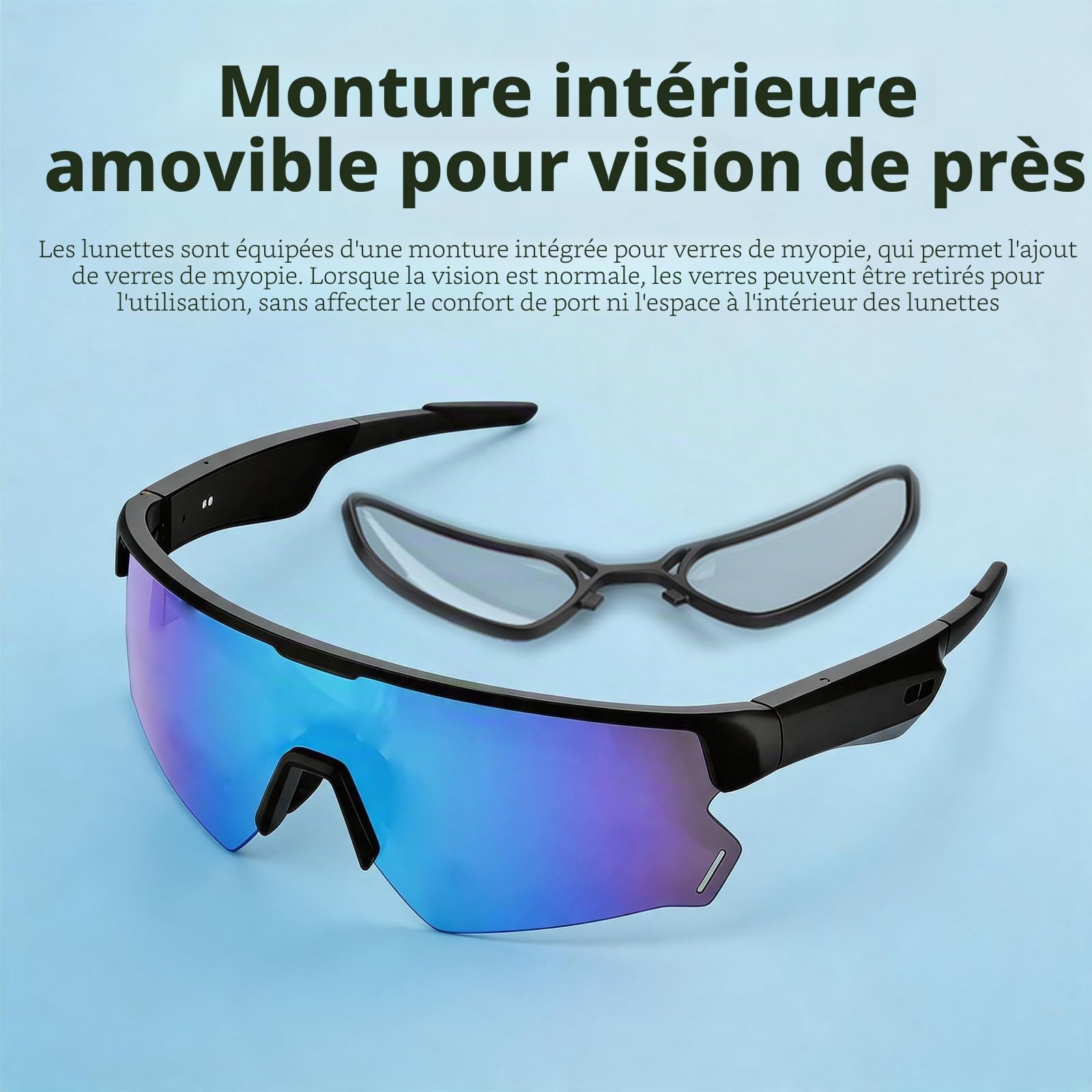 Lunettes connectées pour le cyclisme, lunettes de soleil intelligentes IA | Lunettes Bluetooth à oreille ouverte - Verres polarisés, traduction en 172 langues, protected UV 100%