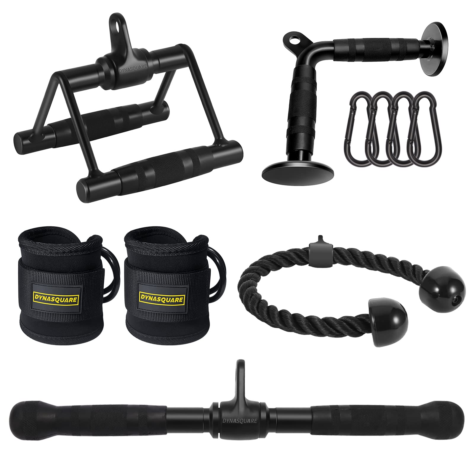 Cable Attachments for Home Gym, Made of Heavy Duty Solid Steel, LAT Pulldown Attachment, Weight Machine Accessories, Straight Pull Down Bar, Tricep Rope, Exercise & Double D Handle