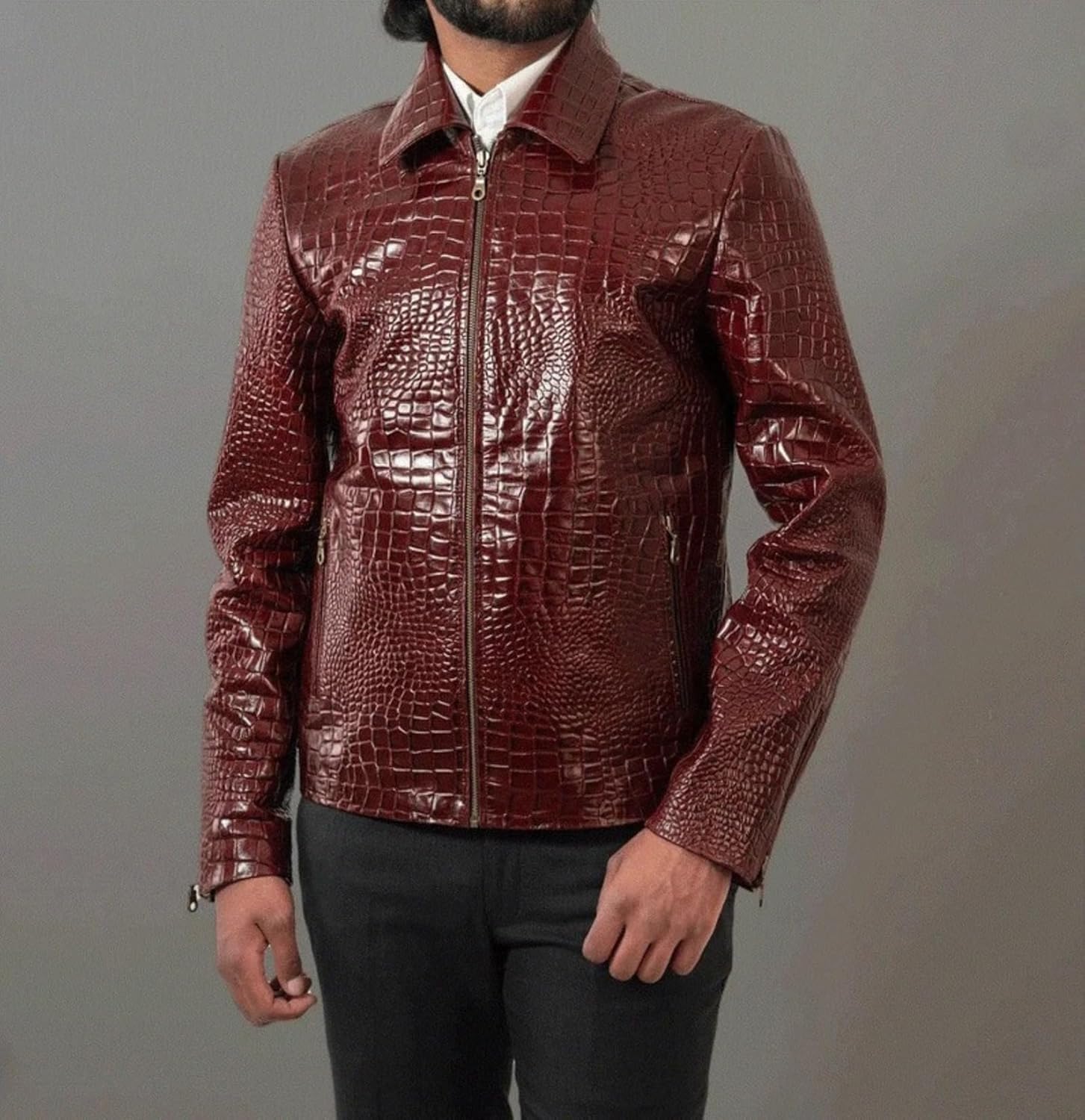 ジャケット・アウター Emelda leather crocodile LAMBSKIN jacket Men Bomber Hooded Leather Jacket Crocodile Embossed Jacket