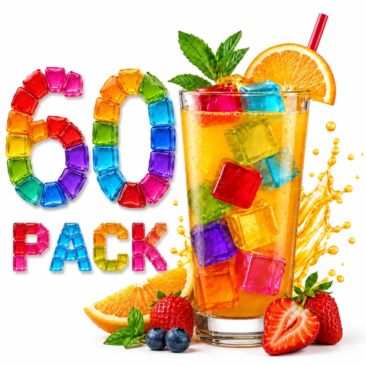 A2Z 20, 40, 60 Pack Reusable Ice Cubes with Mesh Storage Bag Non Diluting Drink - Ice Cubes 1367 60 Pack