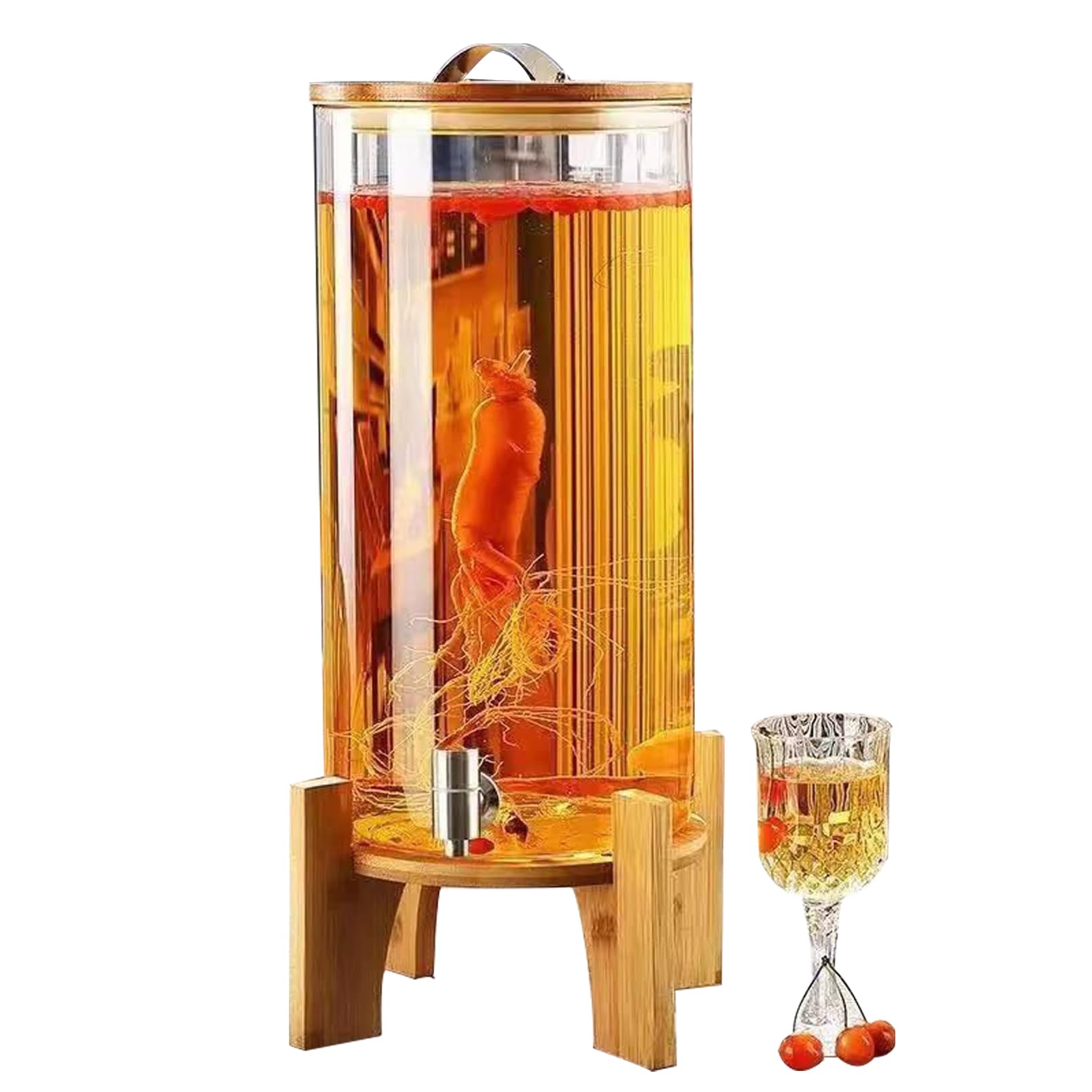 HCZKIUJY Hot Water Dispensers,Glass Beverage Dispenser 10L Stainless Steel Tap with Wooden Stand - Leak Proof Juice Bottle for Party - Fridge Water Container - Drink Dispenser (10l)