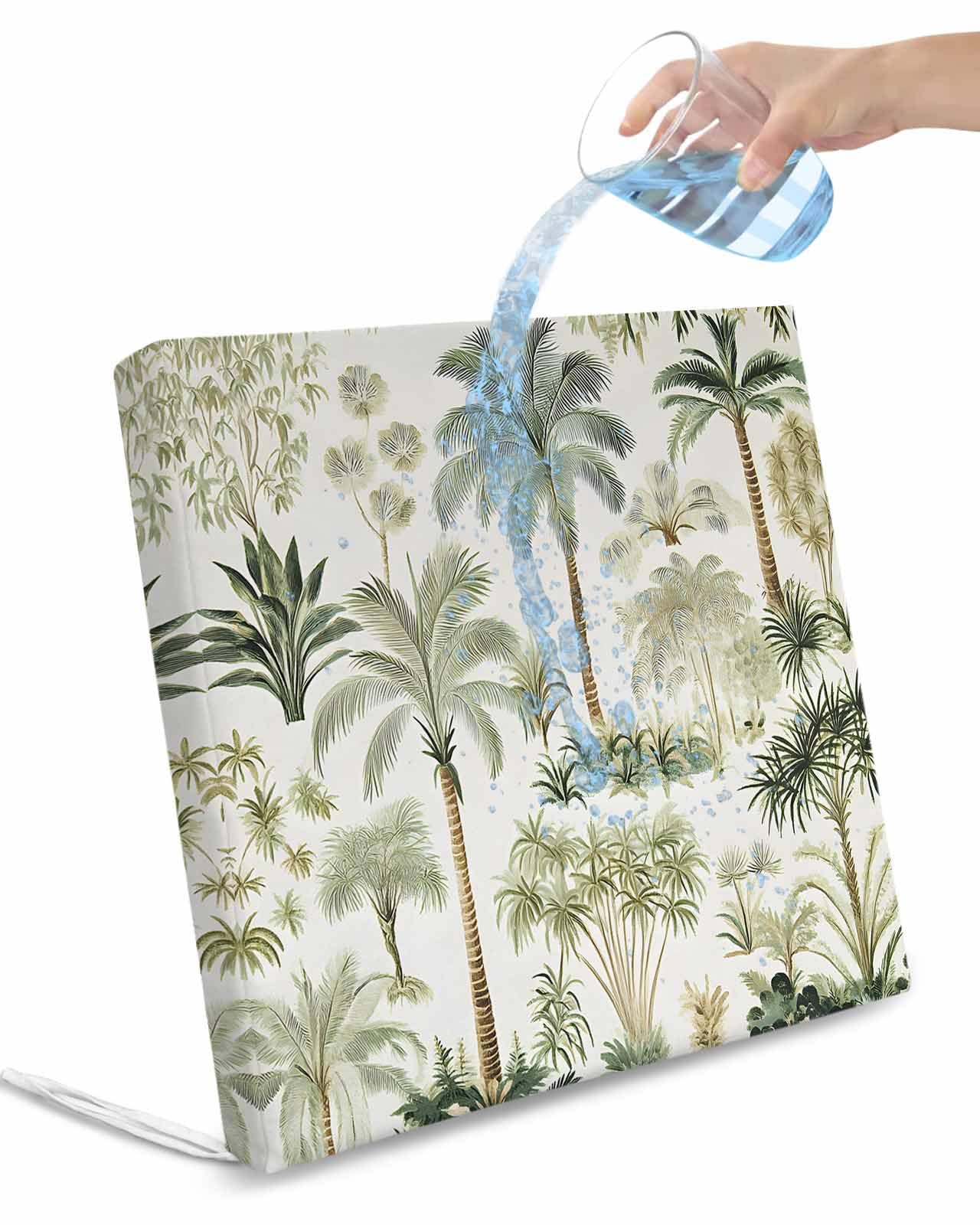 2 Pack Green Palm Tree Waterproof Cushion Covers with Ties, Outdoor Patio Chaise Lounge Chair Seat Cushion Slip Covers Replacement(Only Cover) Summer Tropical Botanical 22