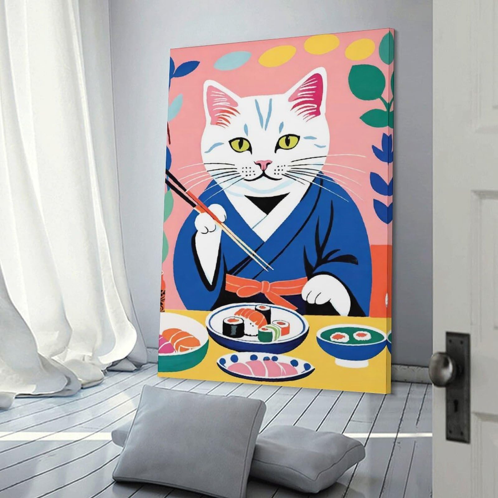 Junmoney Wall Picture Print Cat Sushi Master, 24x36inch(60x90cm), for Entrance Walls, Hall Decor Or Foyers, A Neat Decor Update for Hallways