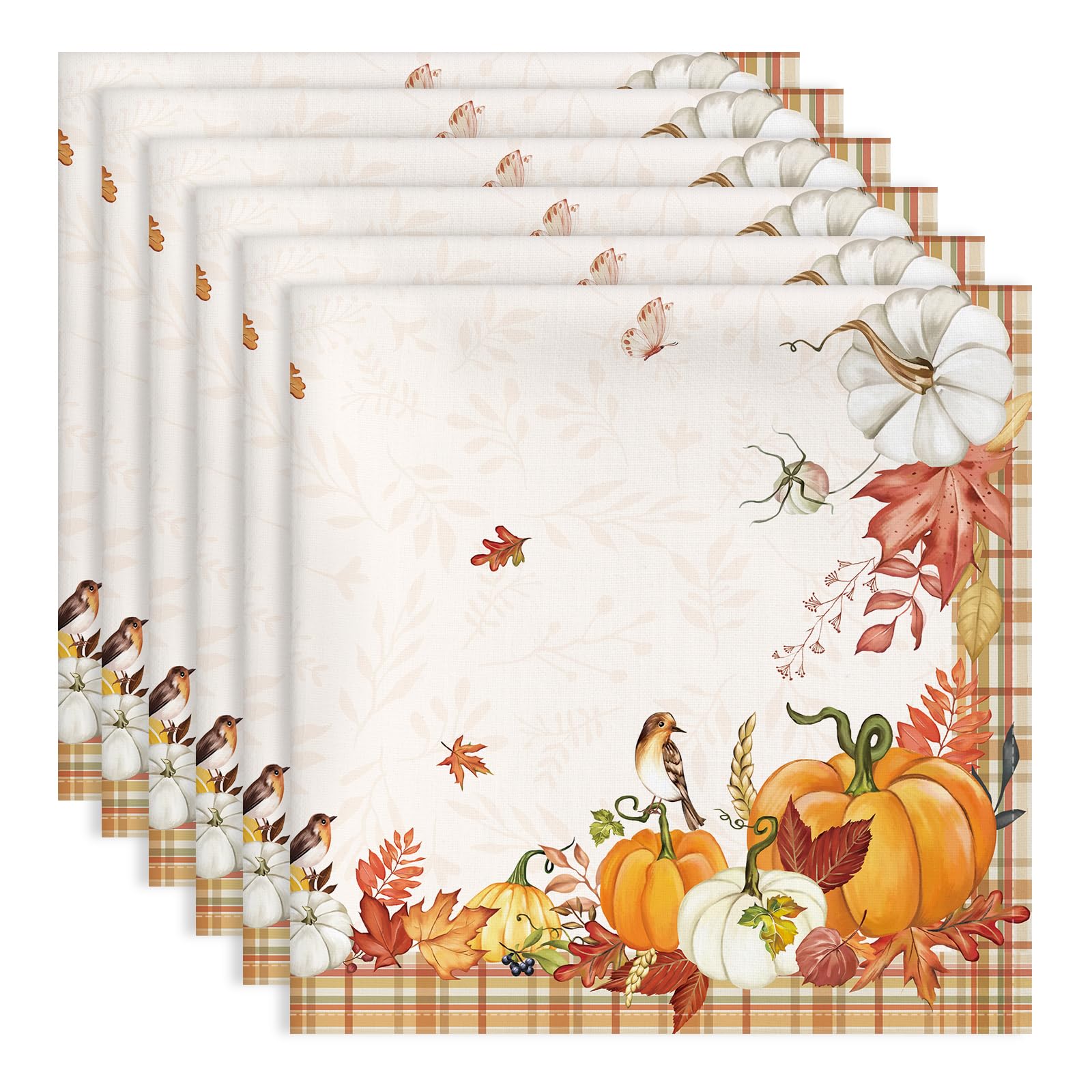 Arquiel Fall Harvest Pumpkin Vintage Napkins, 45 cm x 45 cm Dinner Cloth Napkins Set of 6, Washable Cotton Soft Absorbent Square Table Top Decoration for Thanksgiving Dining Kitchen Party Wedding