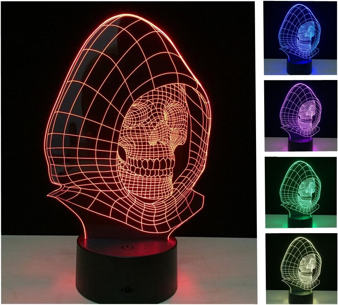 DSVIQI 3D Night Lamp Skull Nightlights Colorful Touch Control Light 7 Colors Change USB LED for Desk Table with Multicolored USB Powered Home Decoration Best Gift for Friends Children