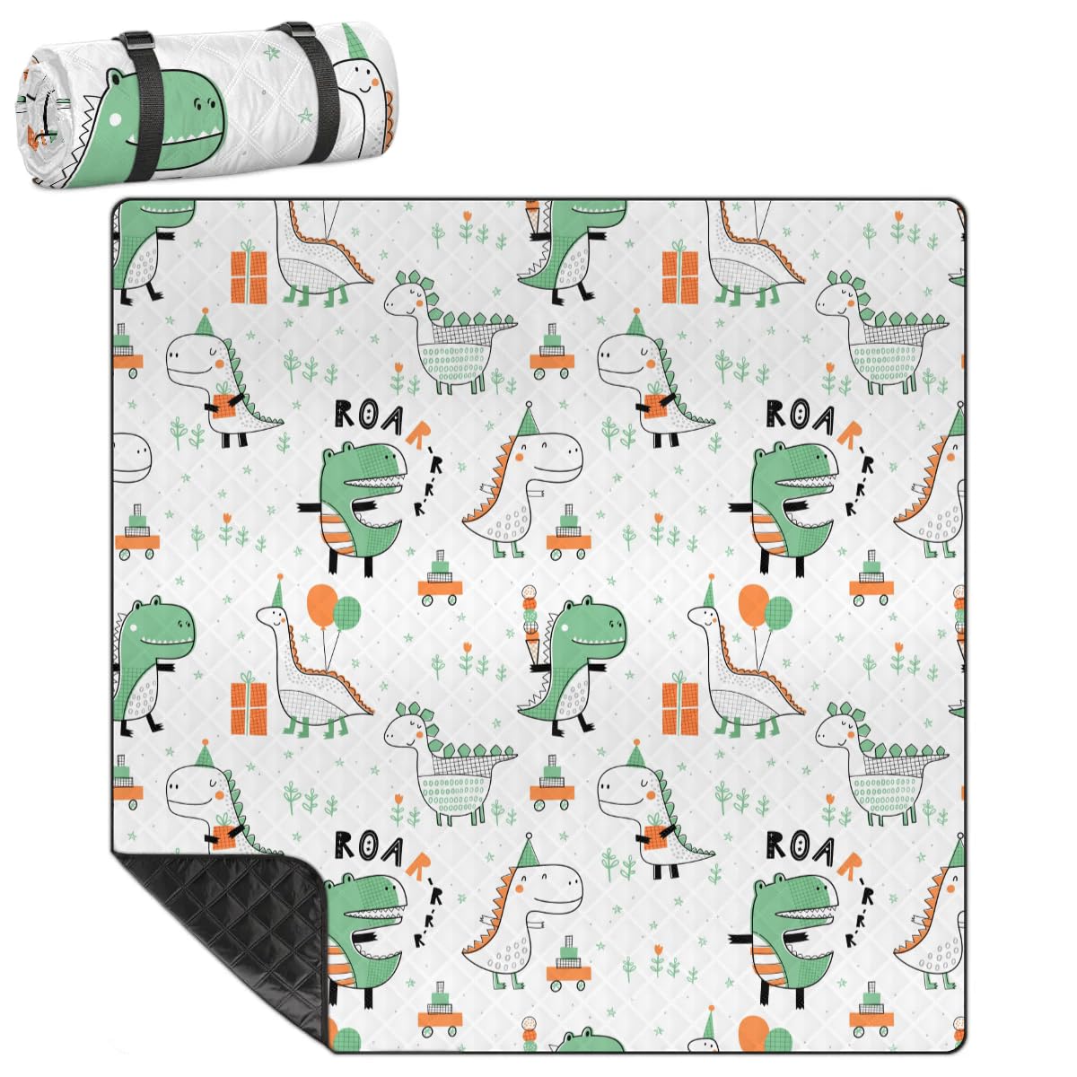 Zwierzęcy dinozaur wzór koce piknikowe, wodoodporny, odporny na piasek, składany koc plażowy, 200 x 200 cm, bardzo duża, przenośna, nadająca się do prania, mata na zewnątrz, na kemping, park,