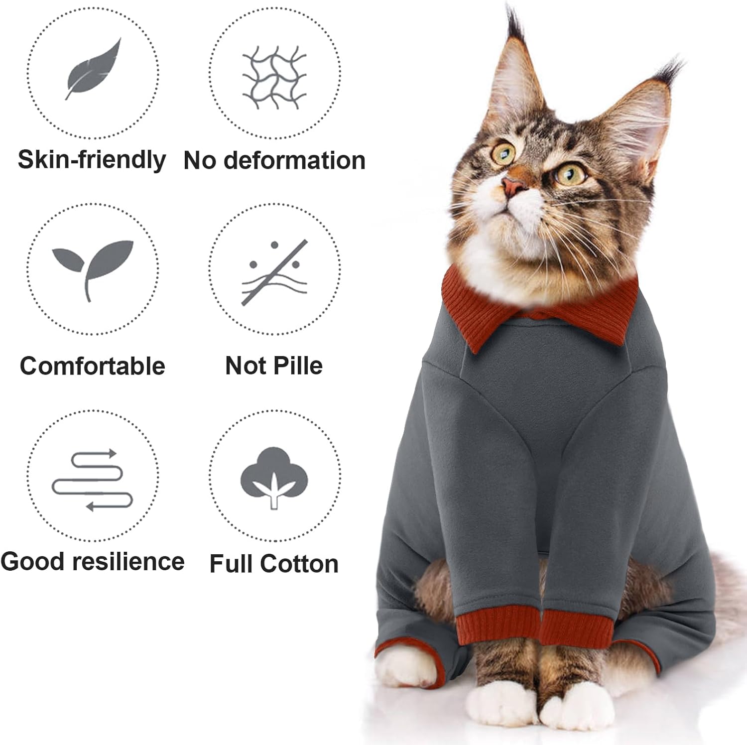 QBLEEV Sticky Hair Cat Clothes, Soft Cat Pajamas for Cats Only, Prevent Lost Fur Kitten Sweater Onesie, Stretchy Recovery Suit for Female Male Cats After Surgery Daily Wear, Grey, M