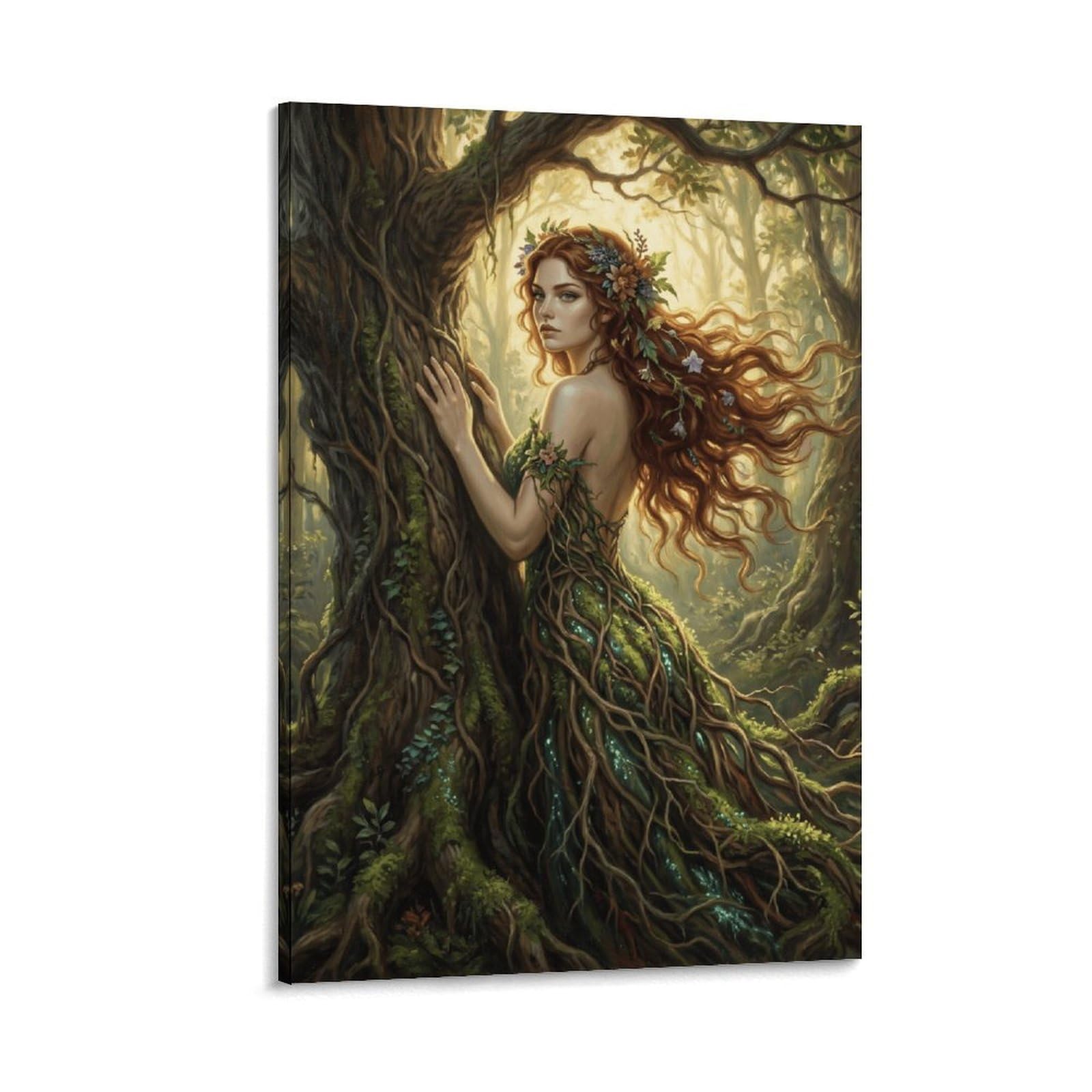 W7C8U2X3 Forest Goddess Tree Spirit Canvas Wall Art, Fantasy Woman Wall Art