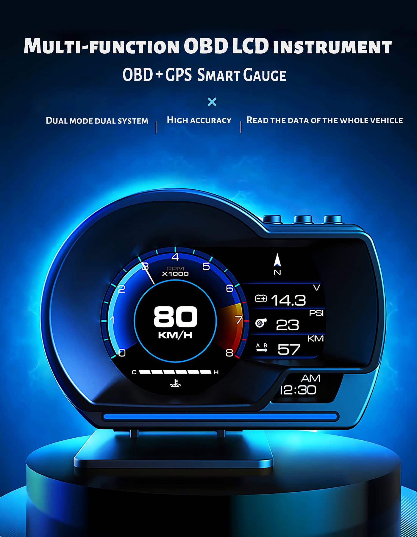 AkaBane HUD Car Headup Display, GPS + OBD2 Dual System Gauge Display