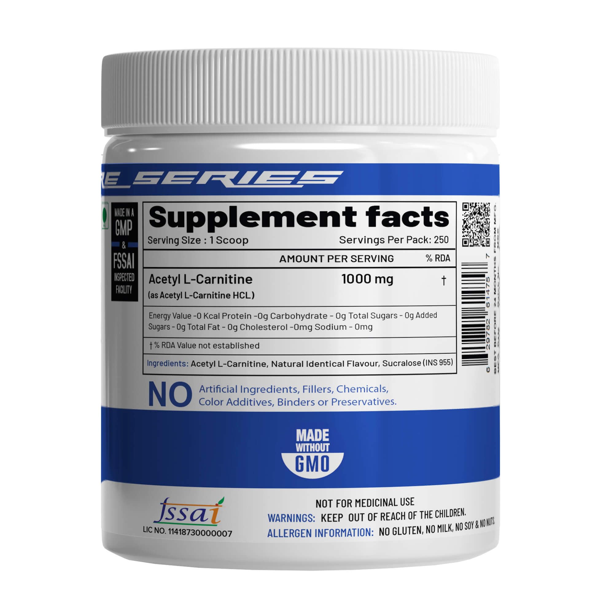 NutriJa Acetyl L-Carnitine HCl Powder 250g | Pure ALCAR 1000mg Per Scoop | Cognitive, Focus & Energy Support | Tangy Orange Flavour