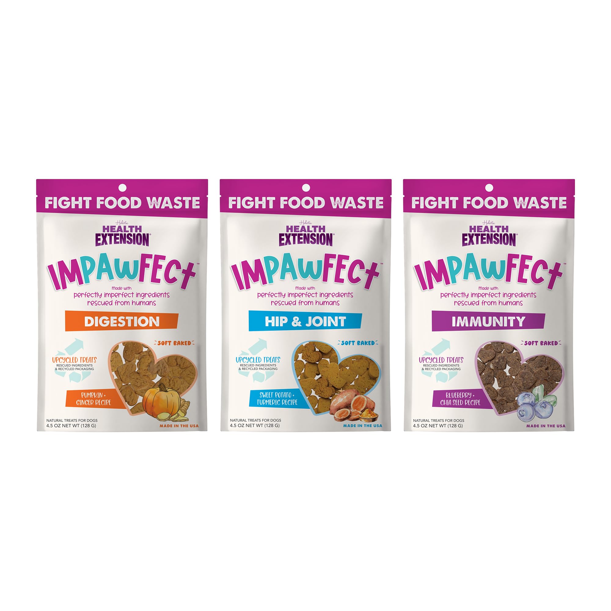 Health ExtensionImpawFect Soft Baked Chew Dog Treat Bundle - Immunity, Digestive, Hip & Joint Recipes (4.5oz, 127g) - Added Vitamins & Minerals