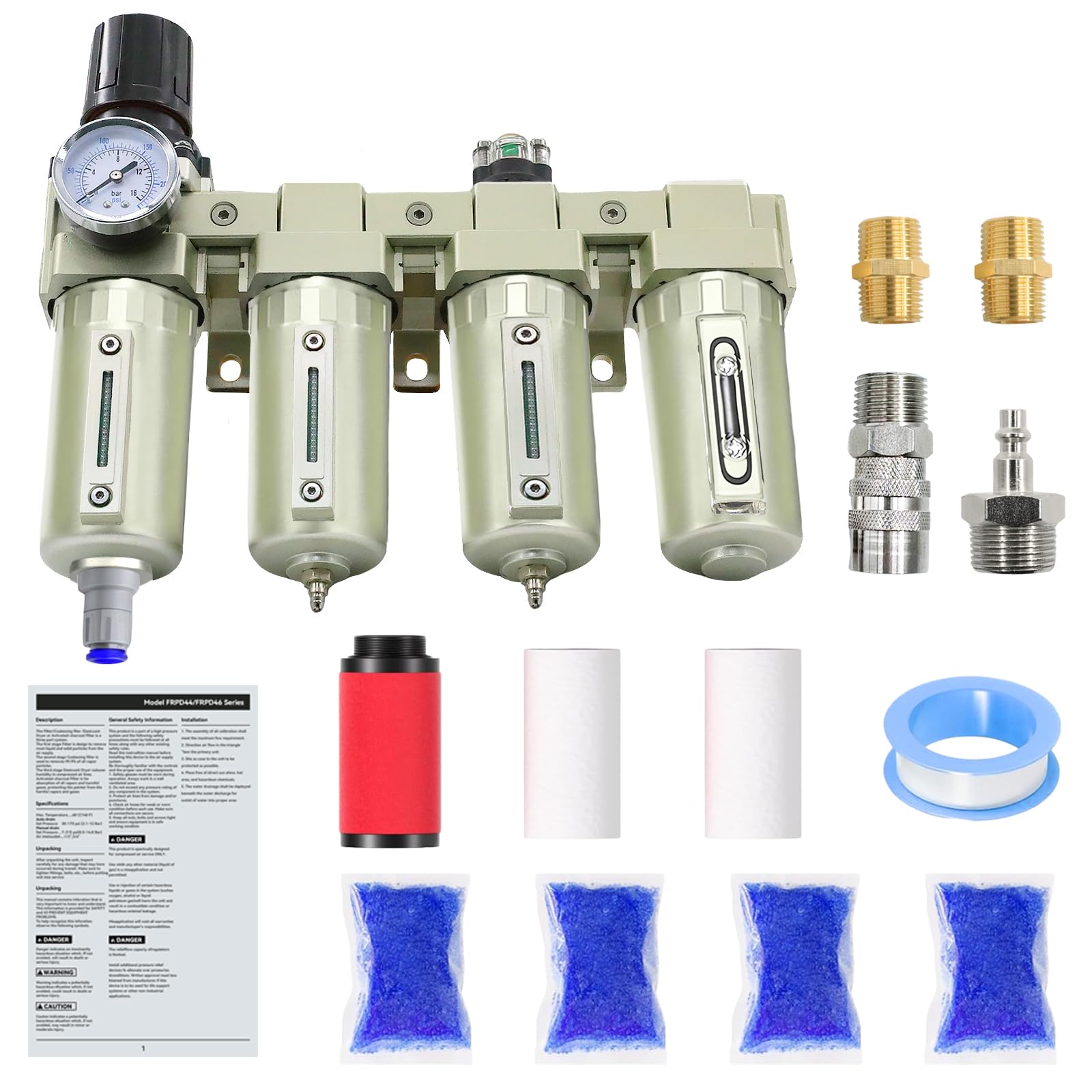 1/2" NPT Industrial Grade 4 Stage Air-Dryer-for-Compressor, Air-Compressor-Water-Separator-System for Plasma Cutter and Paint Spray, 3Filter&1Dryer