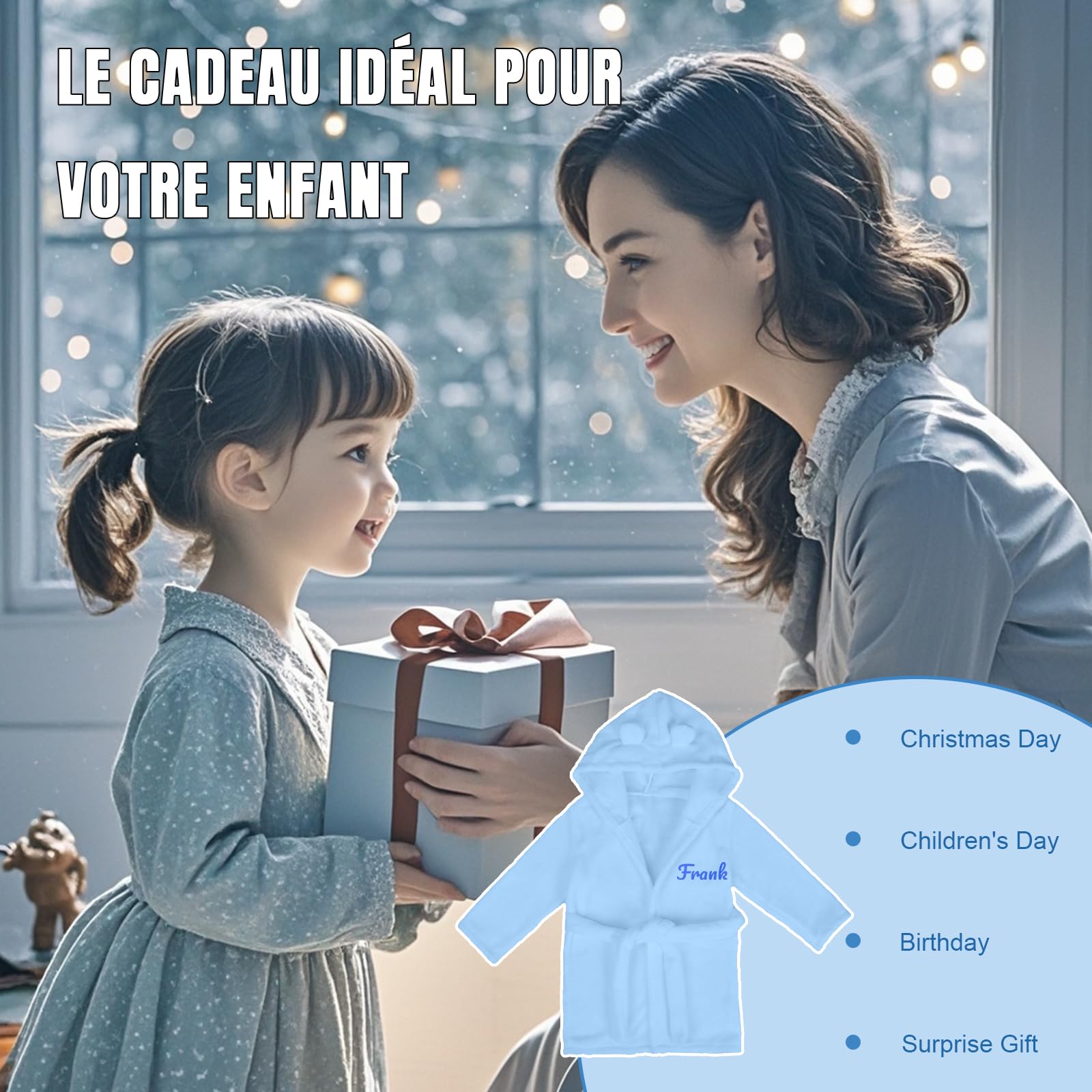 Peignoir Bébé Personnalisé avec Nom Brodé, Flanelle Douce, Cadeau Naissance