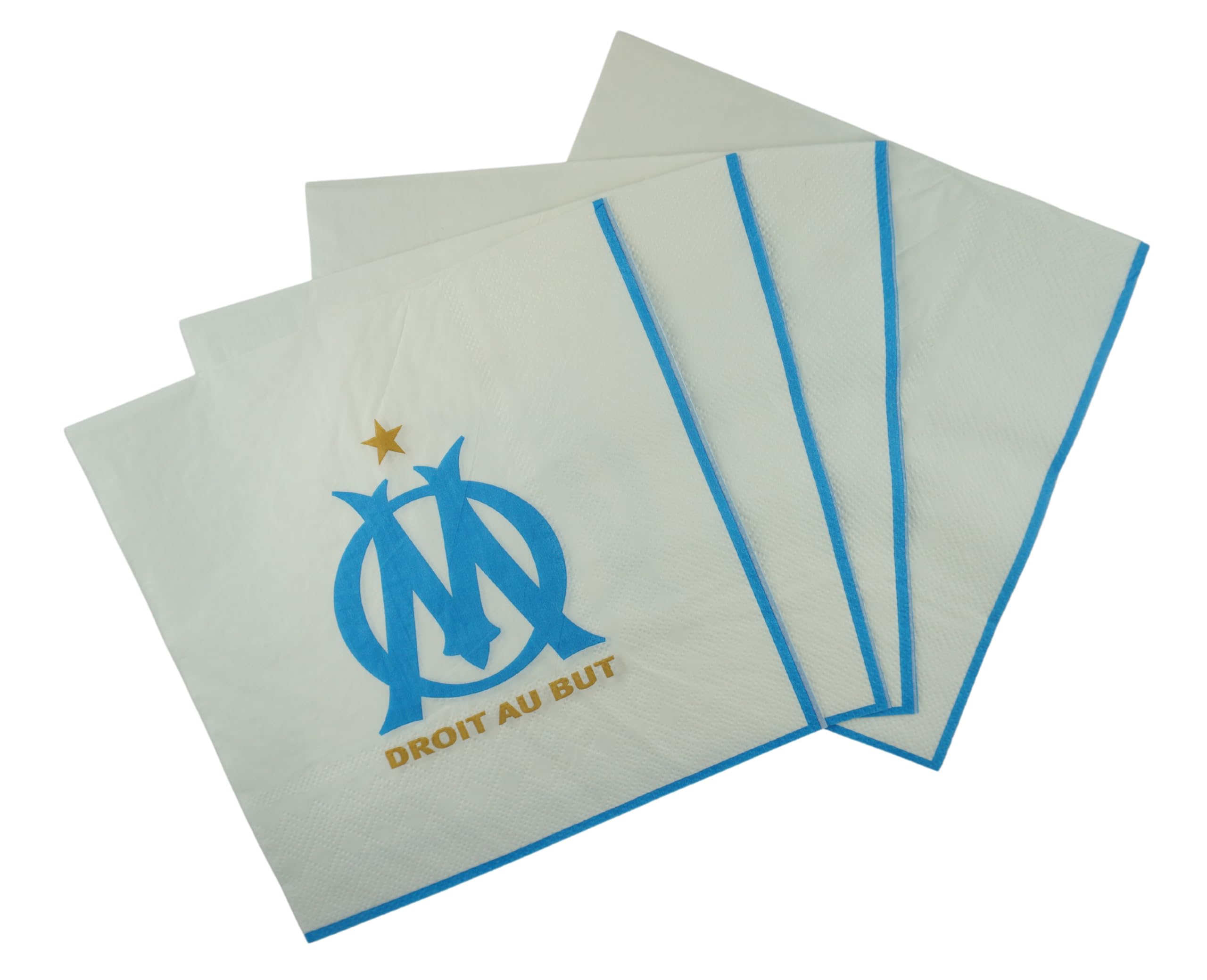 Olympique De Marseille – Confezione Festa 33 Pezzi: Tovaglia, 6 Bicchieri, 6 Piatti, 20 Tovaglioli, Collezione Ufficiale