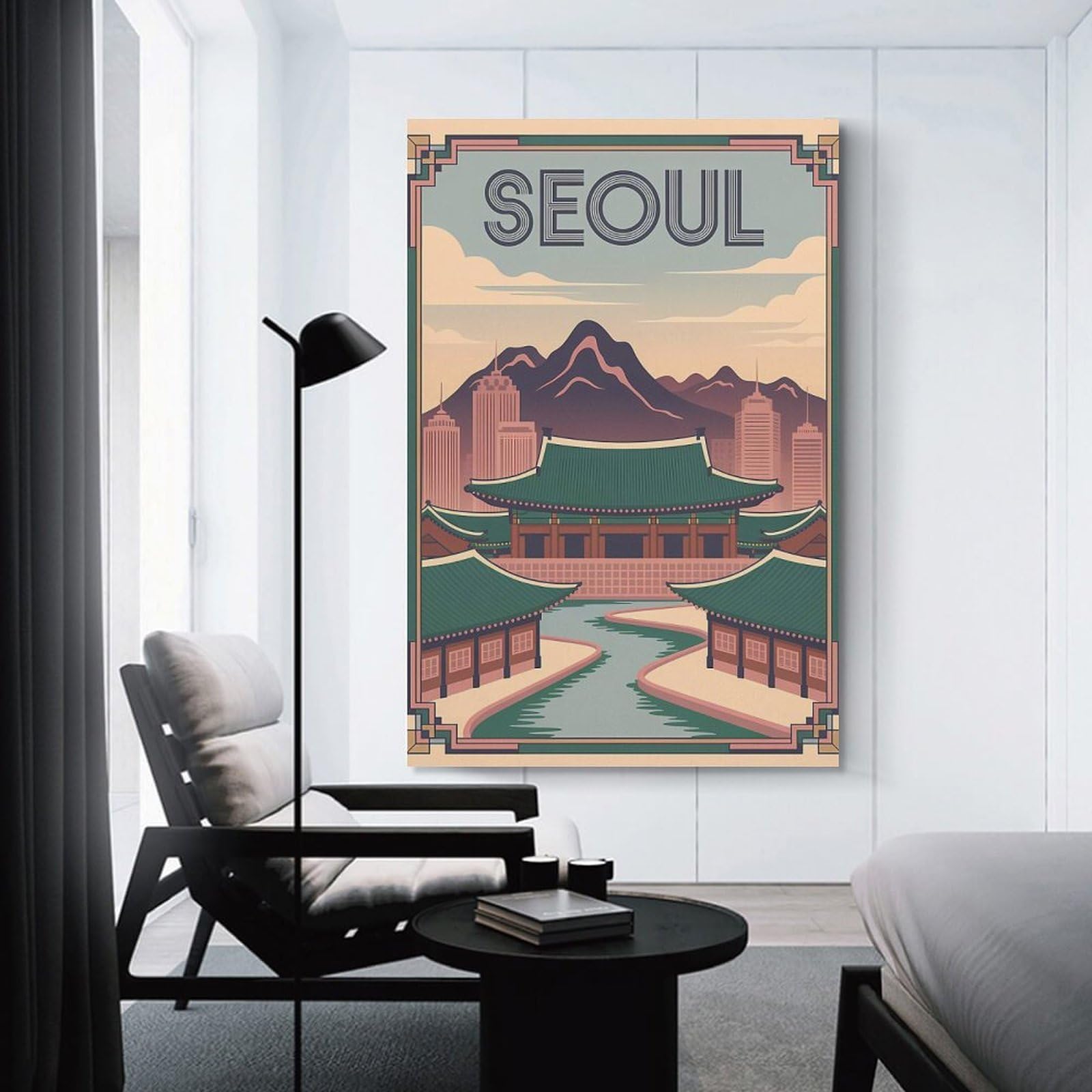 Junmoney Seoul Vintage Travel Canvas Art Print, 24x36inch(60x90cm), for Home Walls, Creative Rooms Or Shared Spaces, Decorative Artwork with Broad Appeal