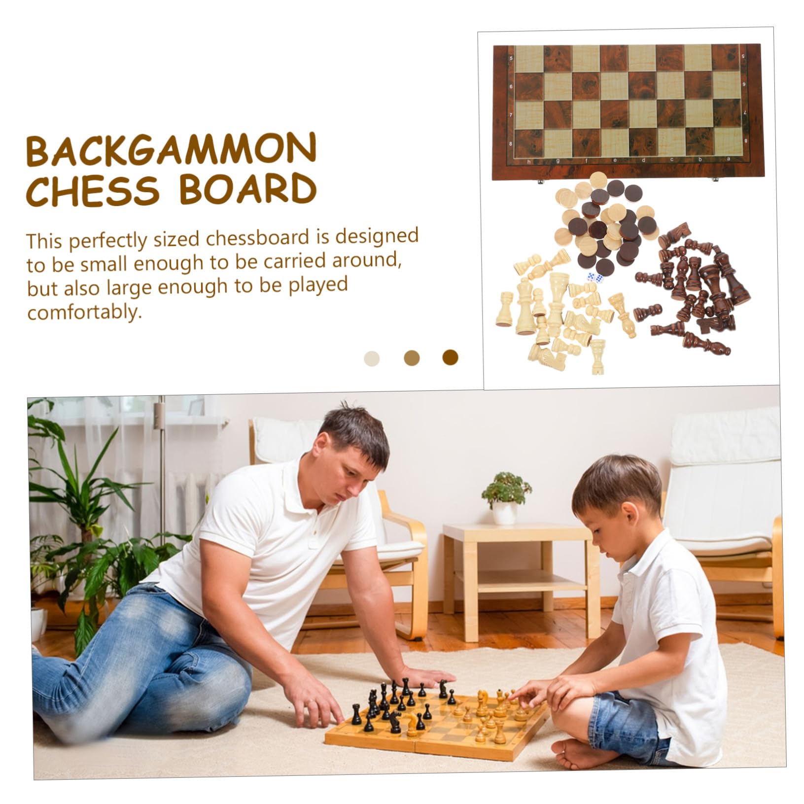 Scacchiera Pieghevole in Legno, Set 1 Pezzo, Gioco di Scacchi | Multifunzione 3 in 1, Finitura Liscia al Tatto, Formato Portatile per Ufficio e Scuola