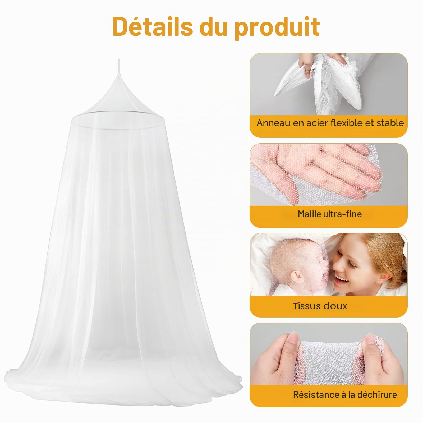 moustiquaire pour lits doubles et simples, grande moustiquaire de voyage, mailles fines pour protection contre les moustiques