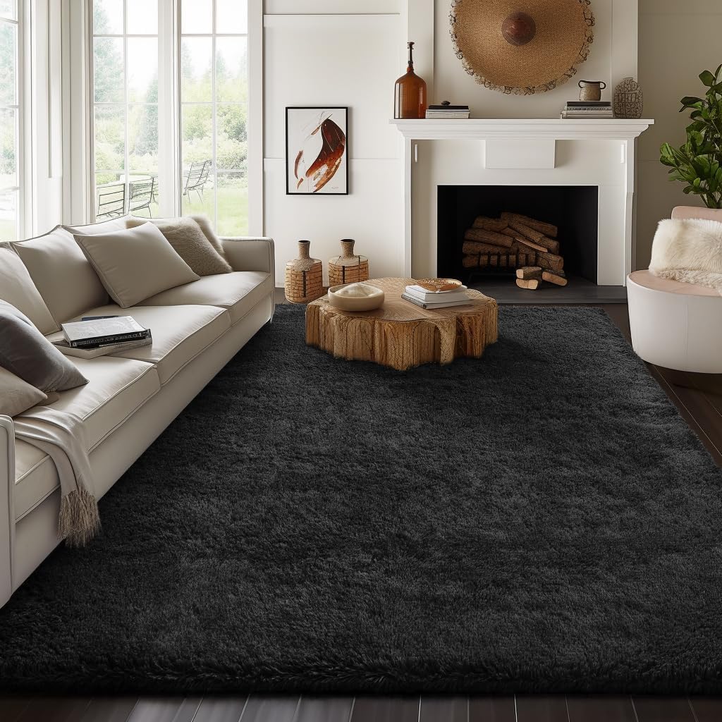 Ophanie Upgrade 6x9 Rugs for Living Room,Black Fluffy Carpet Large Fuzzy Plush Shag Comfy Soft, Non-Slip Indoor Floor Carpet,for Kids Boys Girls, Room,Bedroom,Playroom, Home Decor Aesthetic