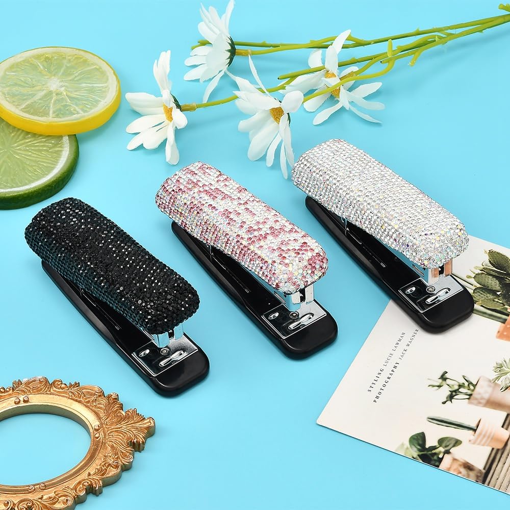 JSCARLIFE Bling Crystal Stapler,Sparkly Diamond Stapler for Desk Handmade Clay Rhinestone Machine Cute Stapler Pretty Office Stationery Kit for Girl Women Lady Christmas (Large Size-Silver) - Image 4