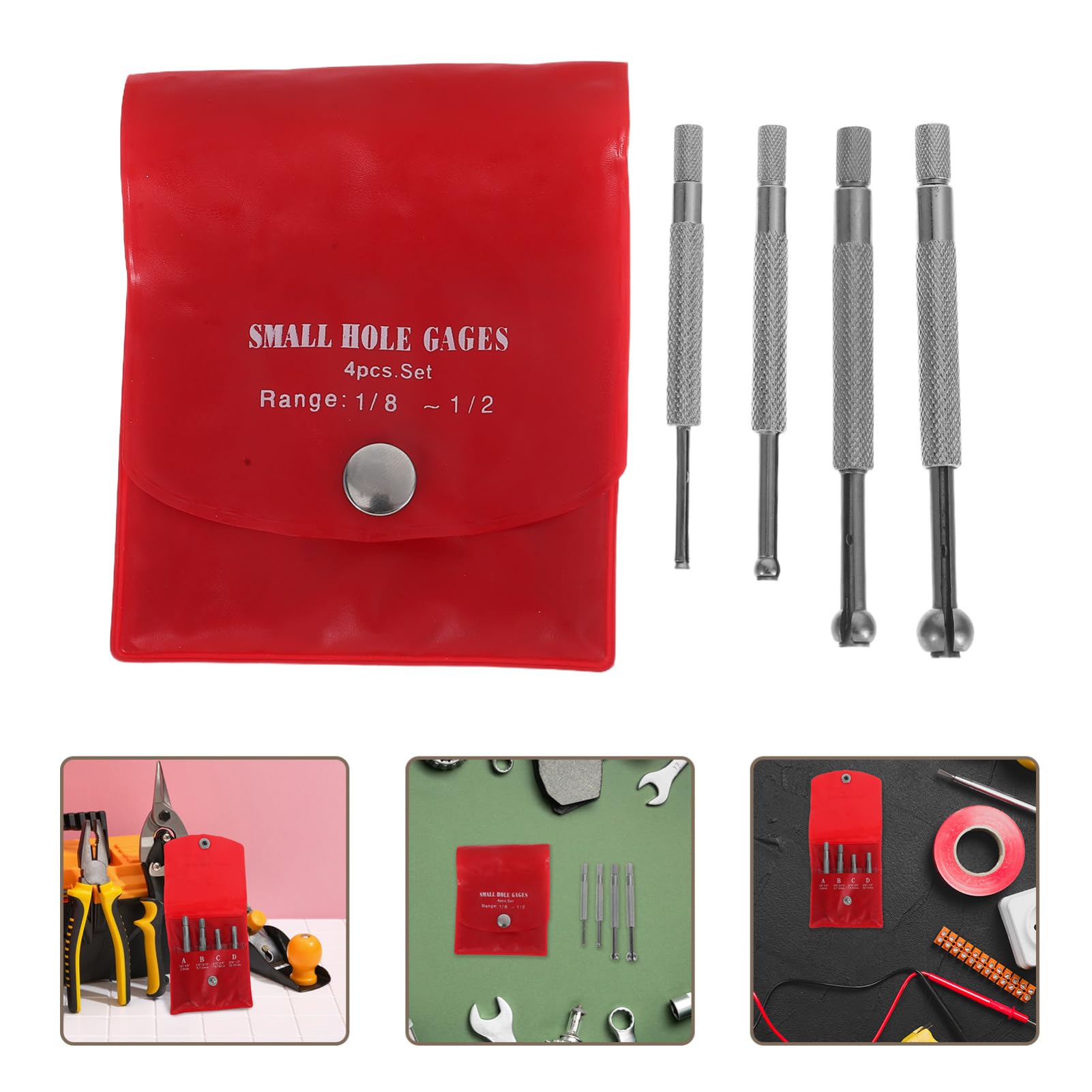 Gatuida Set di 4 Pezzi Calibro per Alesaggio Interno Regolabile in Metallo Argento Testa Piatta per Misure di Precisione Strumenti Manuali per Officina Meccanica