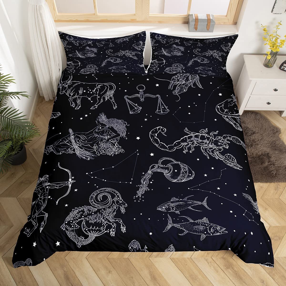 Funda nórdica de 200x200 de astrología con diseño de horóscopo celestial