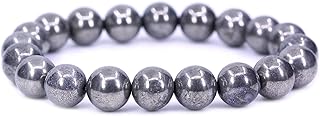 10mm Natural Yellow Iron Pyrite Stone Round Beads Rock Crystal Jasper Stretch Bracelet 7 Inch Unisex