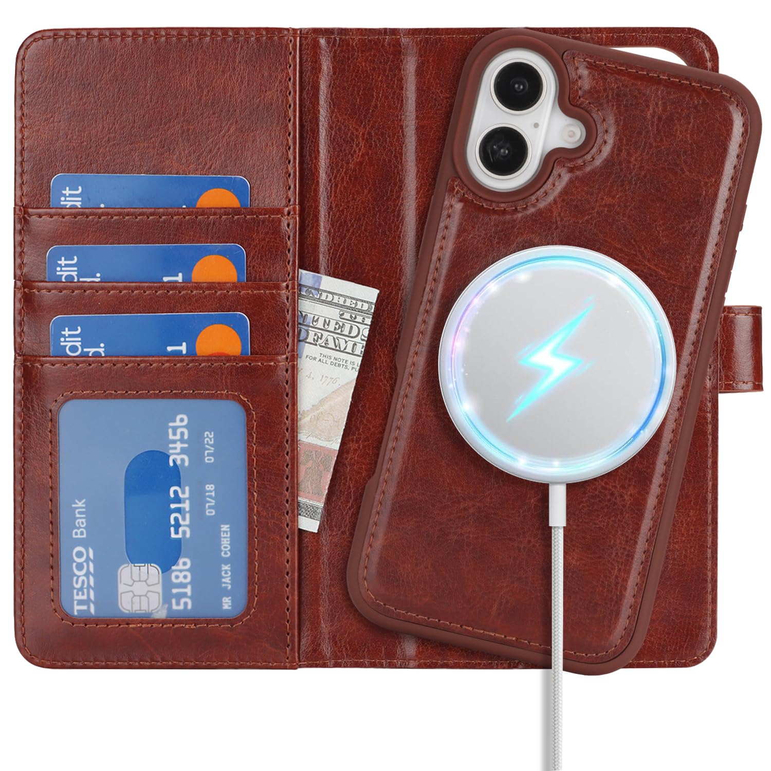 Zouzt Case for iPhone 16 Plus 6.7 Inch, 2 in 1 Detachable Wallet with Card Holder for MagSafe Magnetic Wireless Charging Premium PU Leather Flip Folio