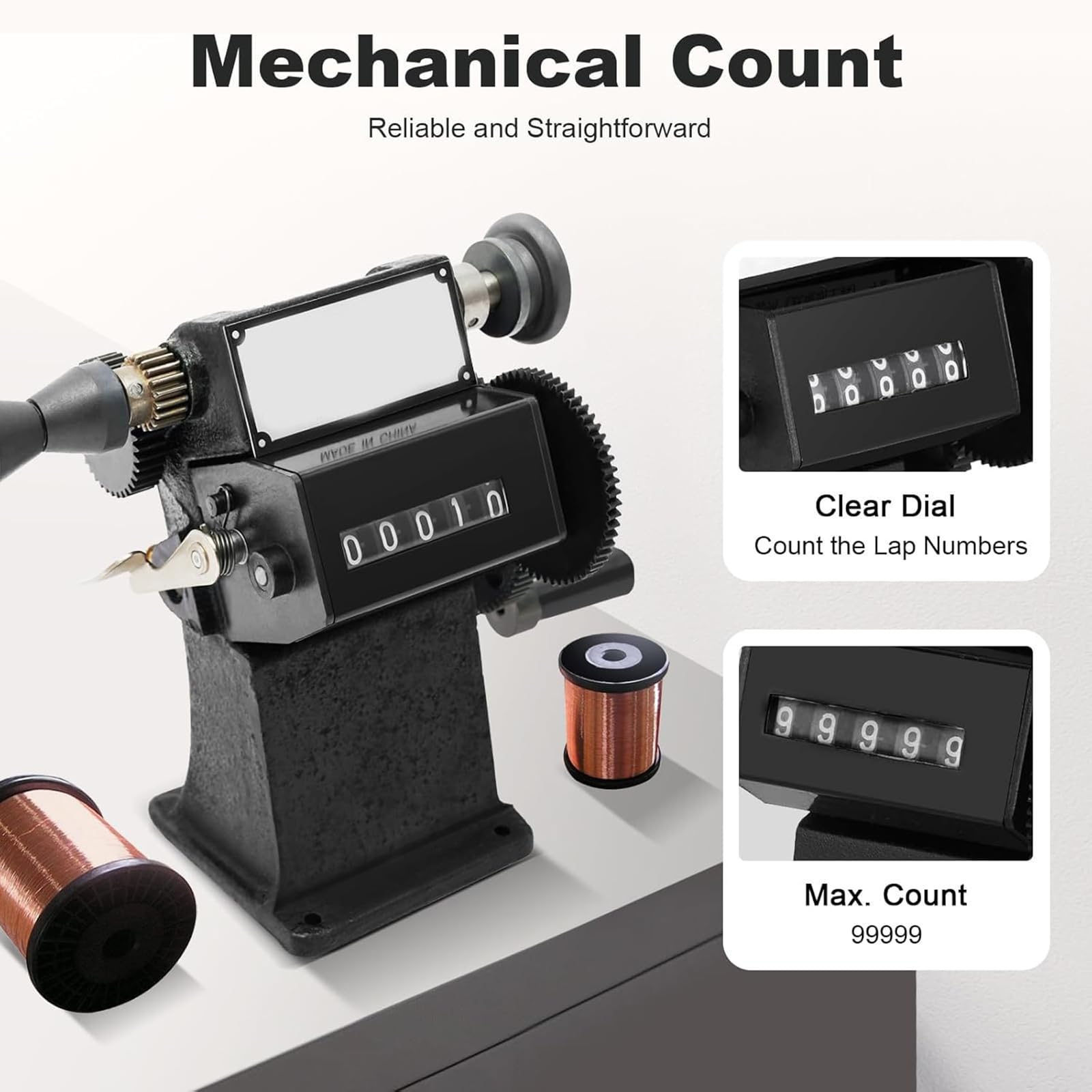 Contatore avvolgitore manuale per pickup per chitarra, motori, nastri, avvolgitrice manuale ergonomica, gamma di conteggio 0-99999 per hobbisti, professionisti