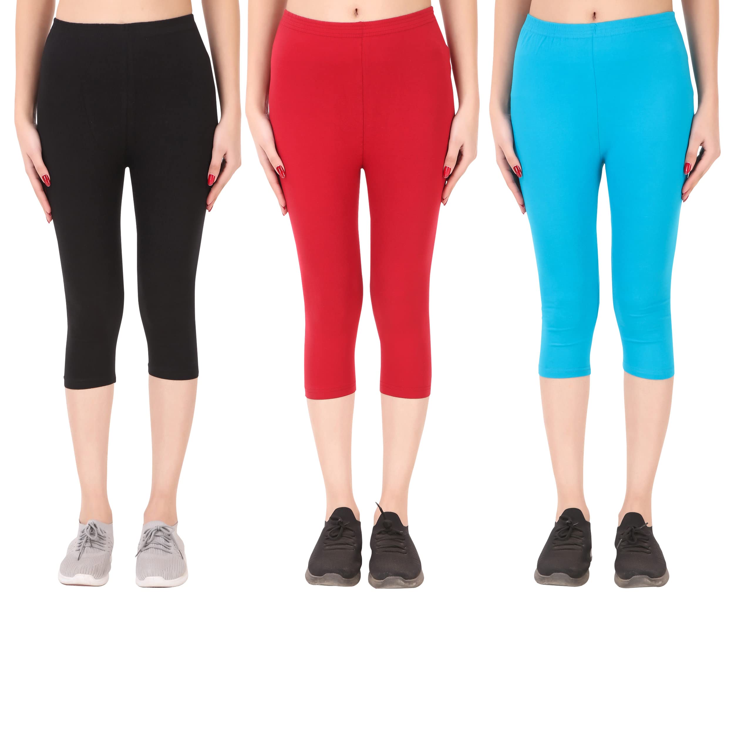 Solid Regular Fit Cotton Women Capri – Soft Breathable Mid Rise Lounge Wear Pants – Comfortable Yoga, Gym & Nightwear Capris for Women-PACK OF 3-image-23