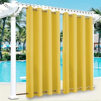 SK Studio Outdoor Curtains for Patio Waterproof Sunlight Block Rustproof Grommet Top and Bottom Windbreak Privacy Curtain for Gazebo, Front Porch, Pergola, 1 Panel, Yellow, 100" W x 96" L