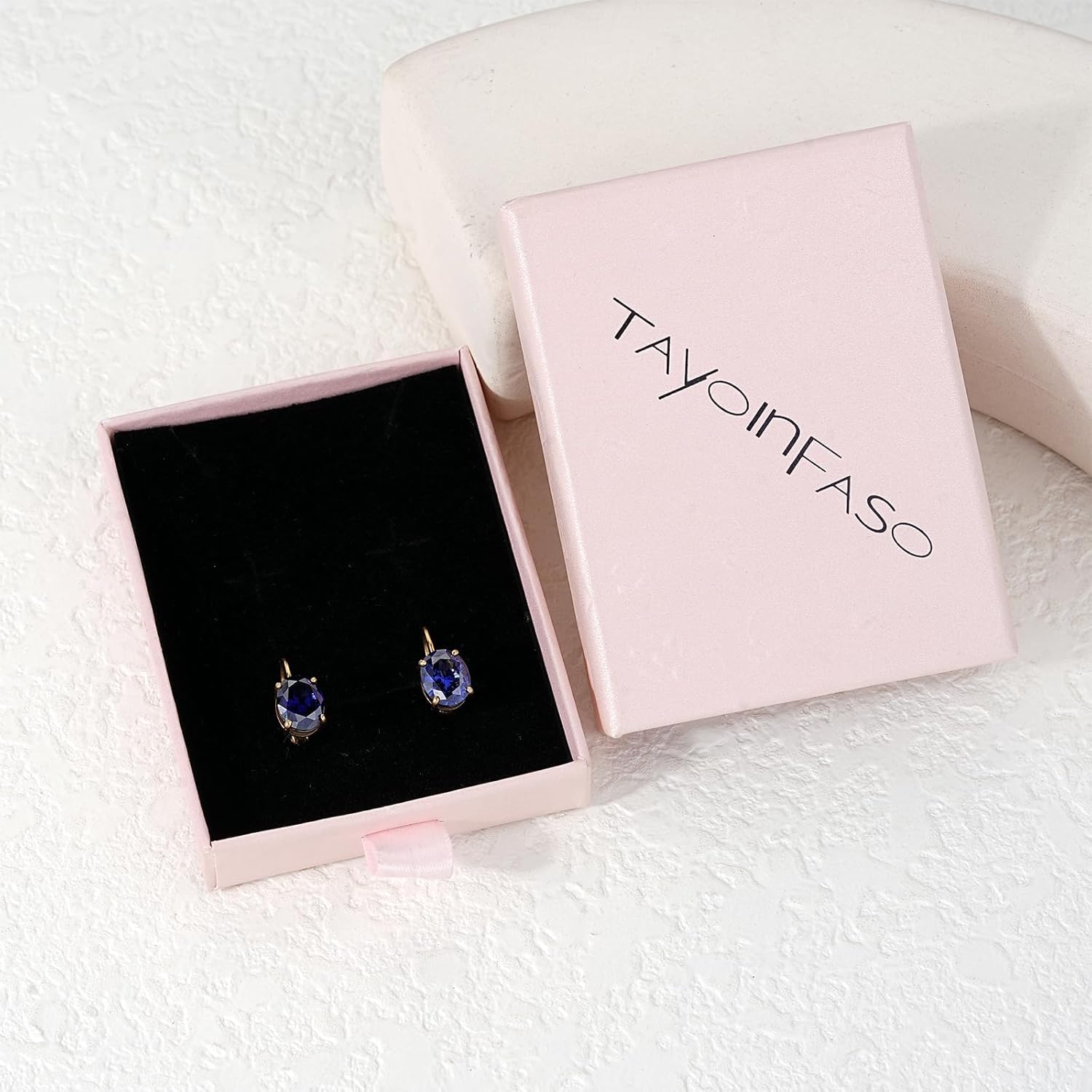 Cut-Oval Birthstone Leverback Earring for Women 18k Gold Electroplated Hanging Lever Drop Earring Oval Synthetic Gemstone CZ Earring Jewelry Birthday Gift for Her