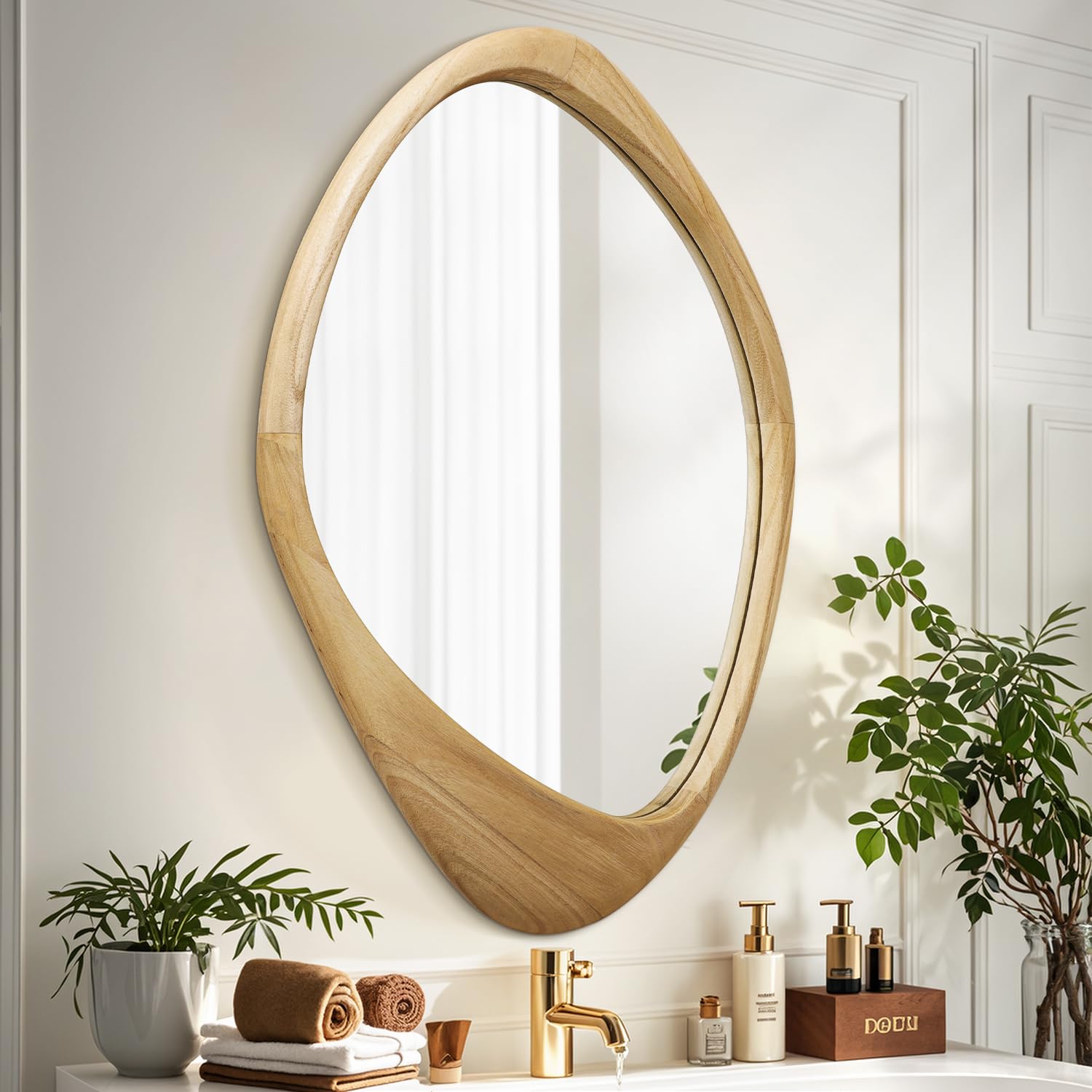 Aazzkang Natural Large Wall Mirror With Irregular Wood Framed 60X40cm Decorative Asymmetrical Hanging Mirrors For Bathroom Bedroom Living Room Entryway
