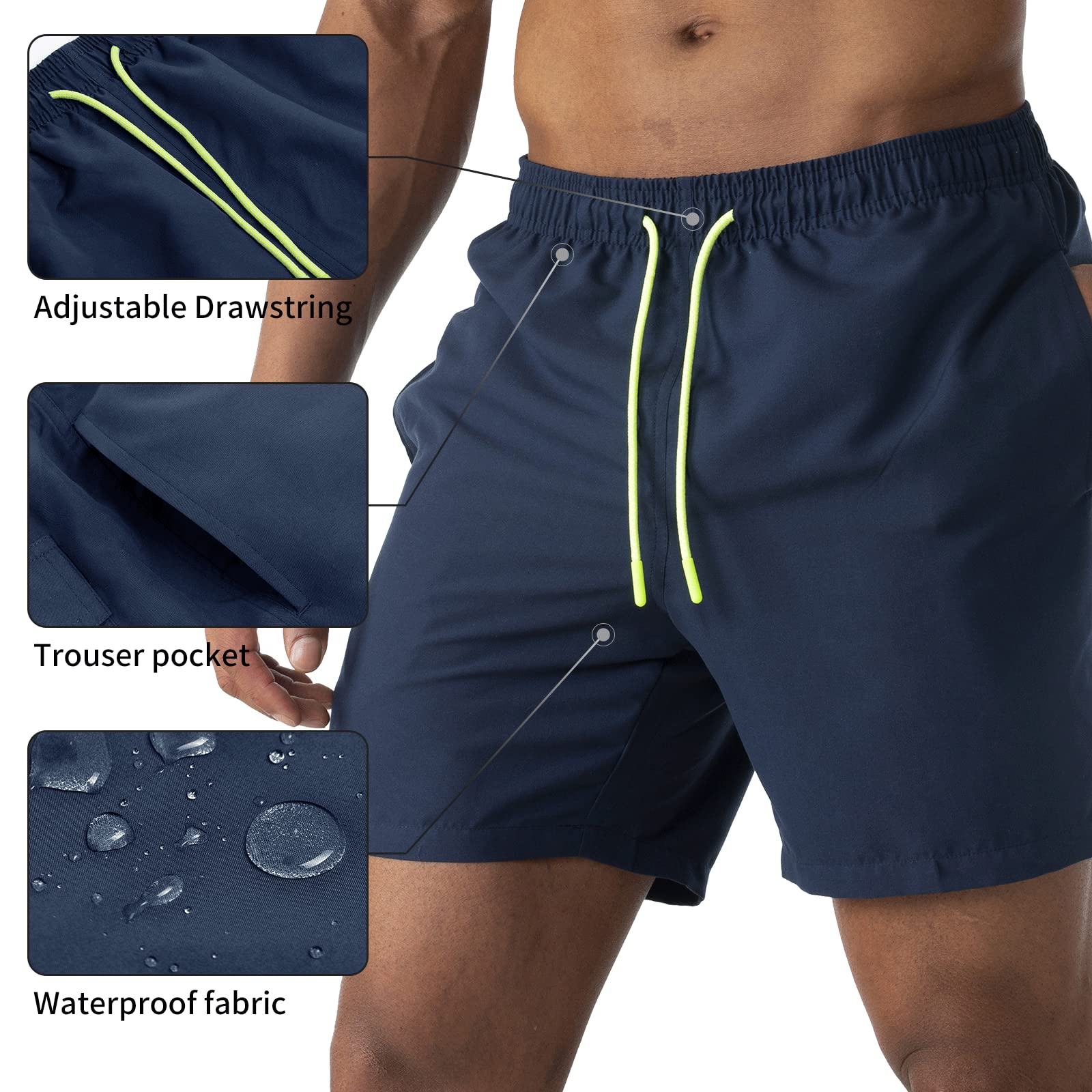 EDOTON Costumi da Bagno Uomo, Leggeri ad Asciugatura Rapida Costume Piscina Uomo Lungo Impermeabili Costume Uomo Mare con Cintura Regolabile e Tasche/Nuoto/Surf/Casual