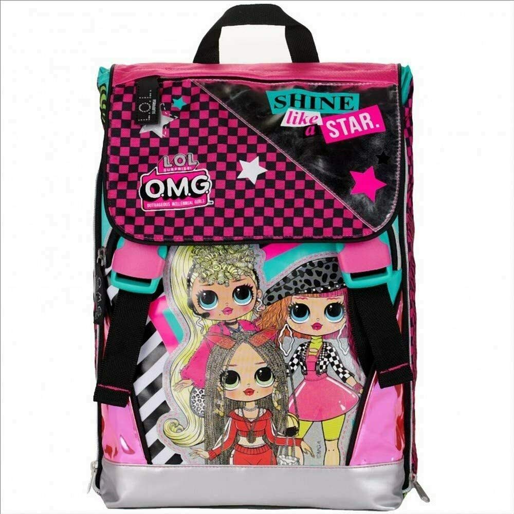 G.P. Schoolpack Zaino Scuola LOL O.M.G. Estensibile 40x29x13(+9) cm + Astuccio 3 Zip Completo