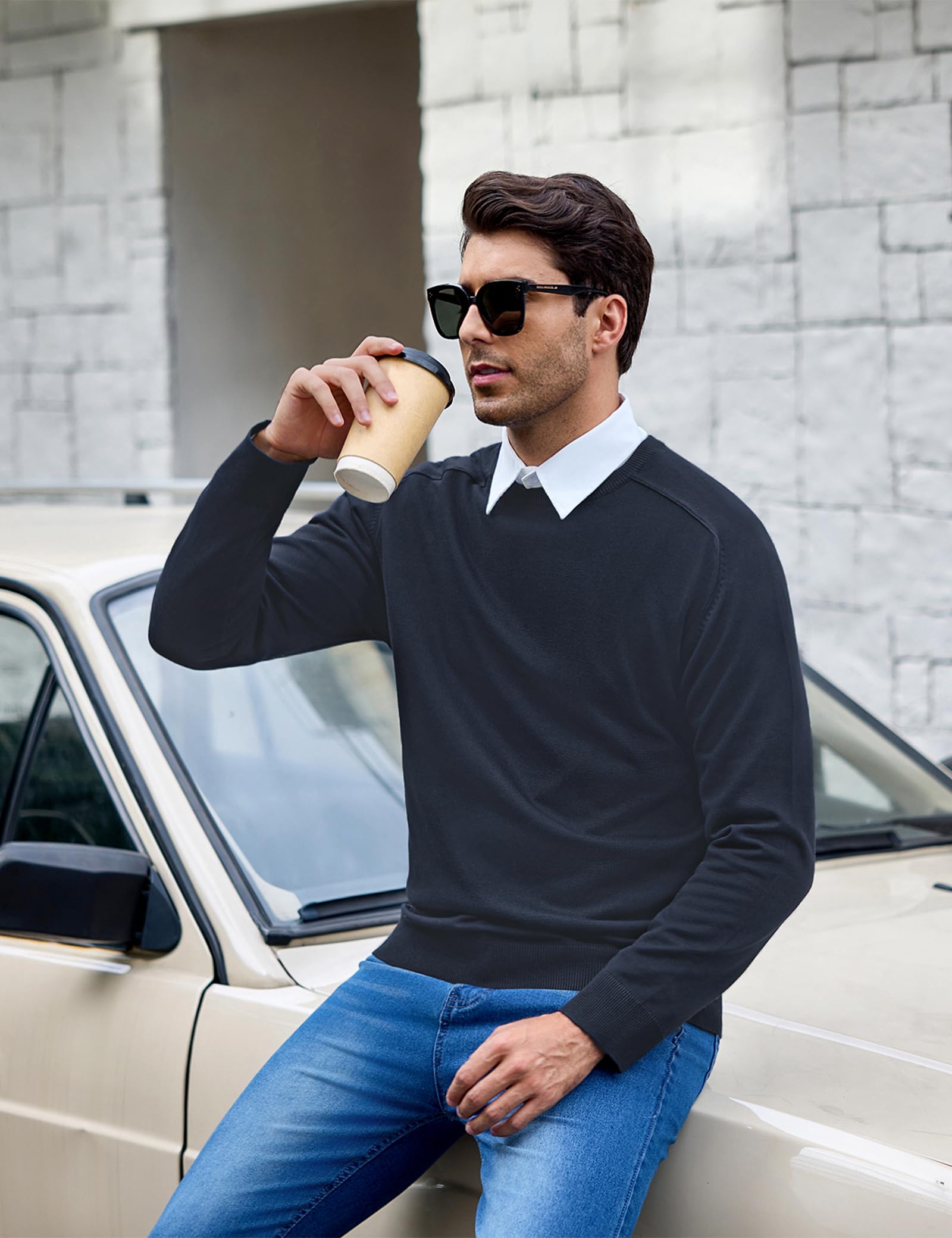 iClosam Suéter para Hombre Cuello Redondo Manga Larga Tejido de Punto para Trabajo