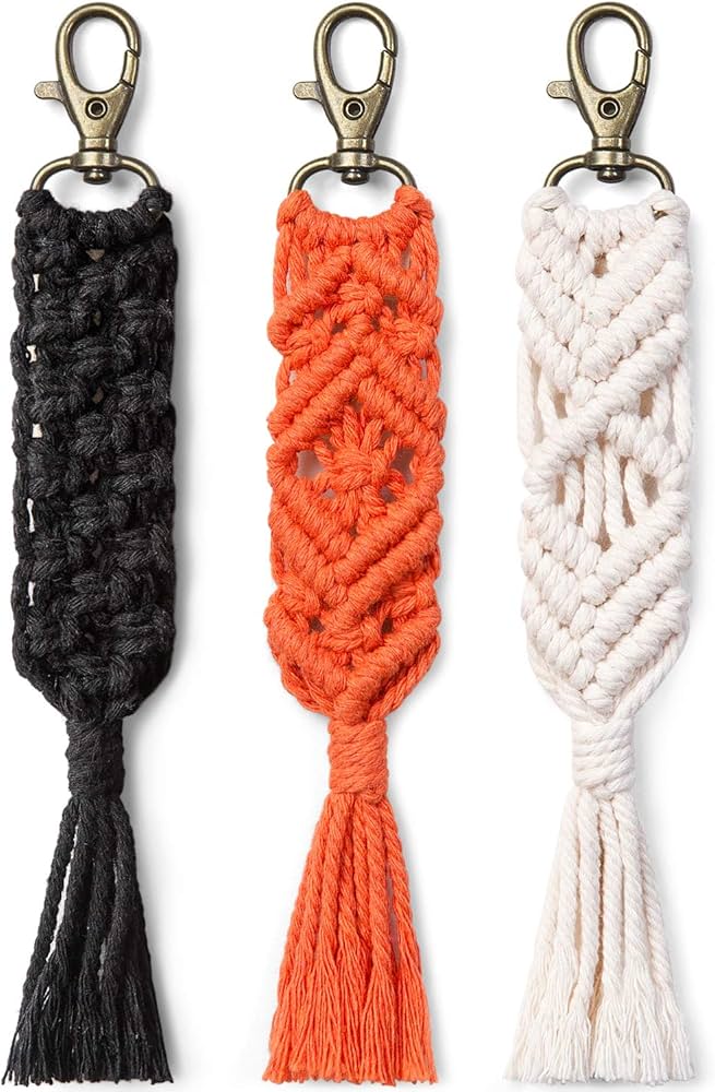 Dahey Mini Macrame Keychain Boho Woven Bag Charm with Tassels