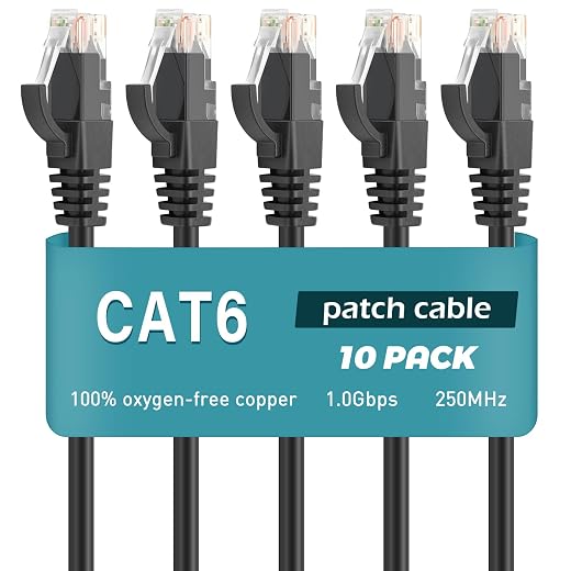 Ercielook Ethernet Cable 1 ft 10 Pack - Cat 6 High Speed Network Cable with Rj45 Connectors, Short Patch Cable for Patch Panel, Switch