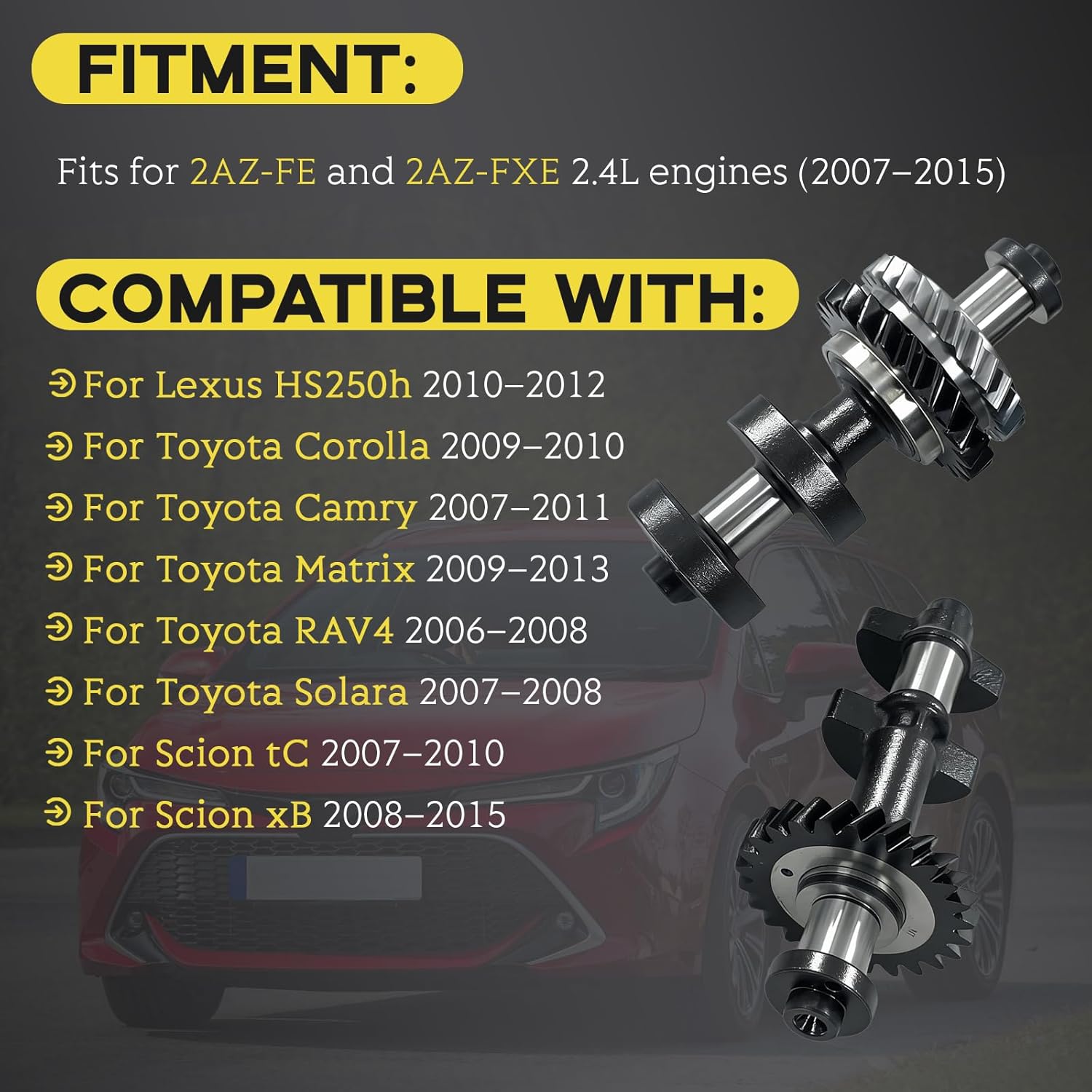 Engine Balance Shaft with Bearing Set Compatible with Toyota Corolla Camry Matrix RAV4 Solara, Scion xB tC, Lexus HS250h | Fits 2AZ-FE 2AZ-FXE 2.4L Engine 2007-2015 | Replace# 13601-28021 13602-28020