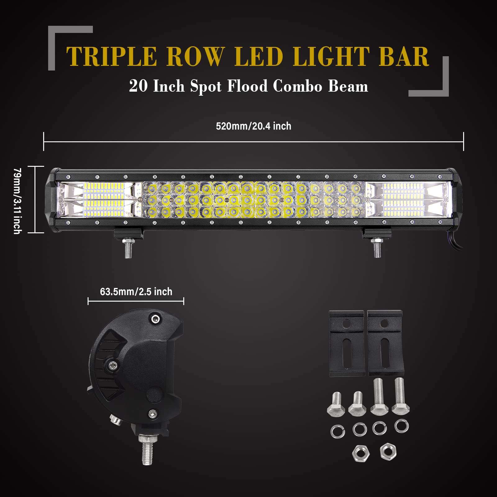 RIGIDON 50 cm 288W Barre Led avec 59 cm Support de Plaque, 12V Faisceau Kit