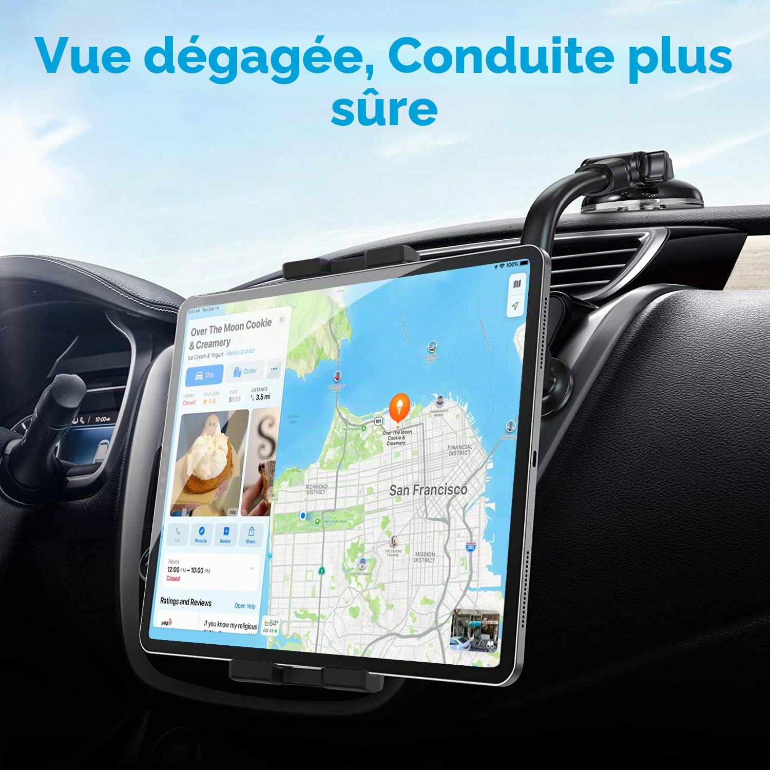 Support Tablette Ventouse Voiture Col de Cygne Flexible avec Bras Long 34cm | Porte Tablette Camion Tableau de Bord/ Pare Brise pour iPad Pro Air Mini, Galaxy, Kindle, Téléphone, 4-13"