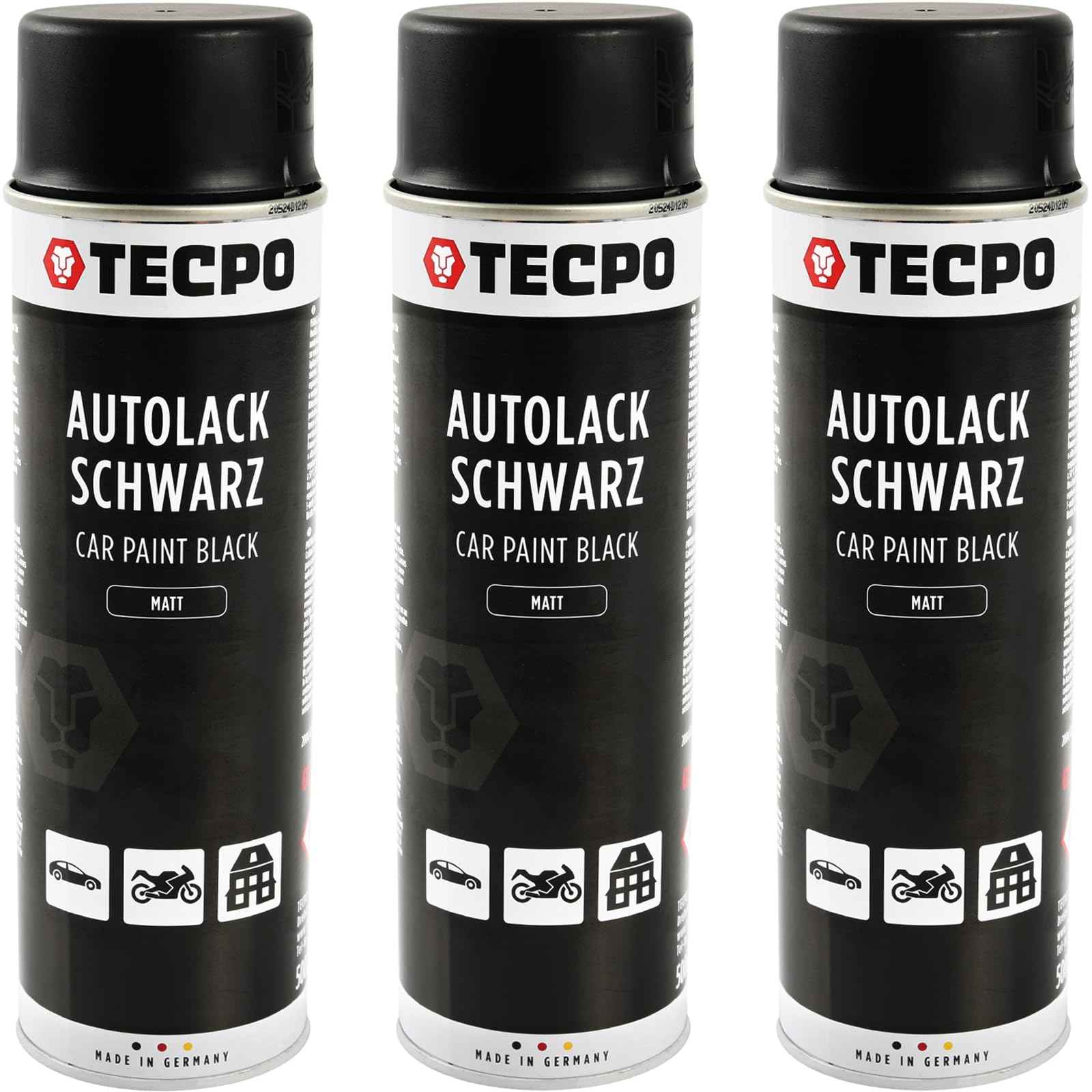 TECPO Spray de peinture noir mat, 3x500ml Peinture pour voiture Rallye noir brillant avec un fort pouvoir couvrant pour intérieur et extérieur
