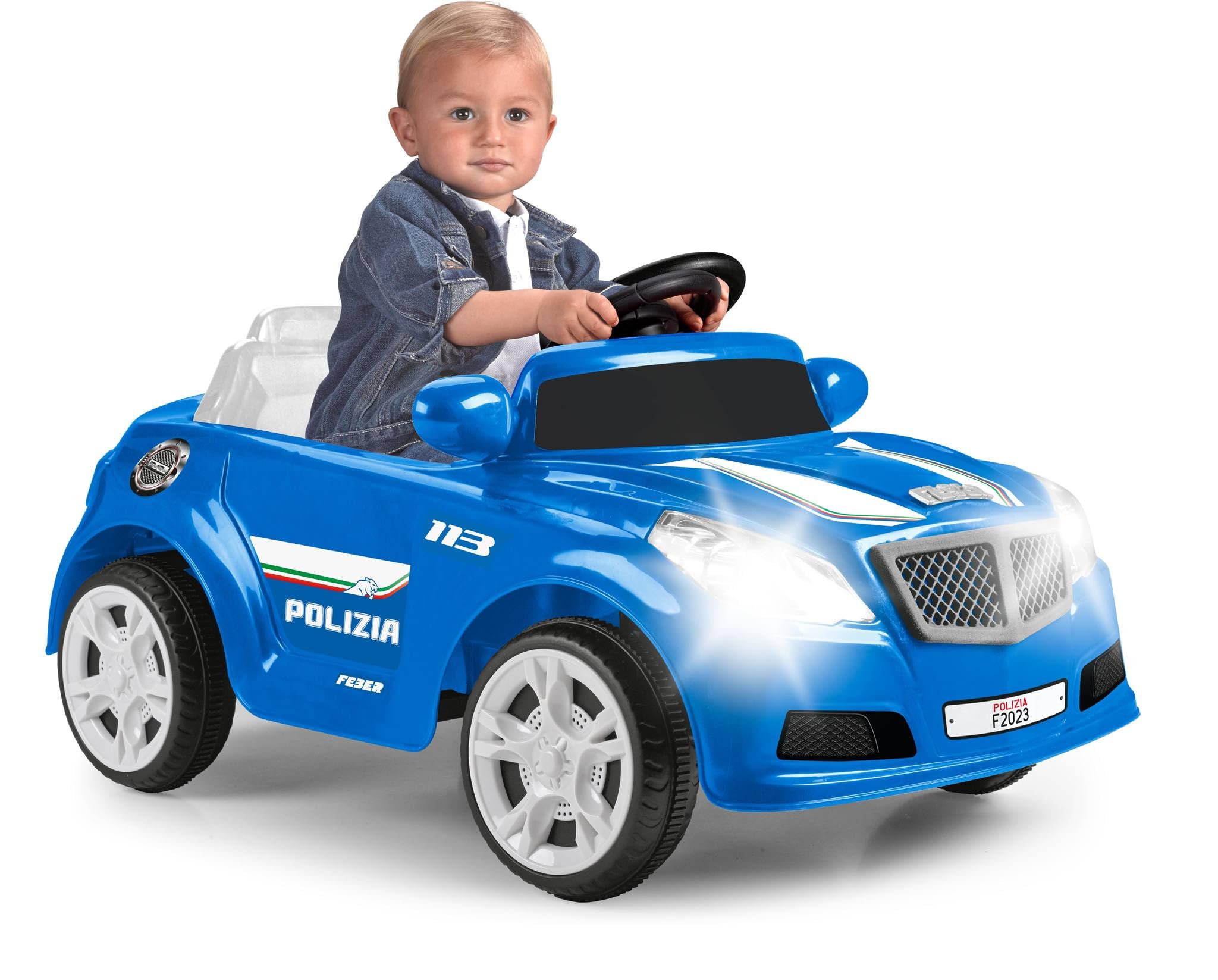 FEBER Twinkle Car R/C, policja stanowa, samochód elektryczny z pilotem zdalnego sterowania, 12 V, w zestawie pilot zdalnego sterowania, maksymalna waga 25 kg, wiek od 3 do 6 lat, słynny (FEQ07000)